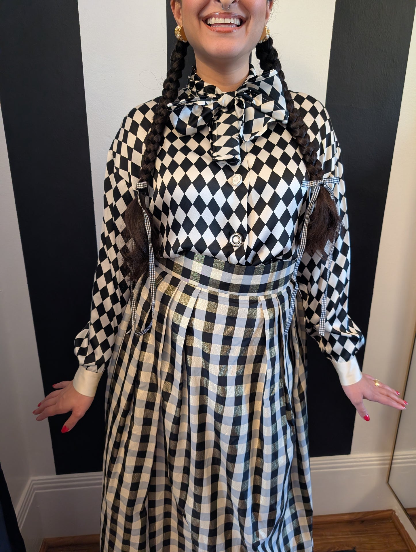 90s Checkered Silk Blouse