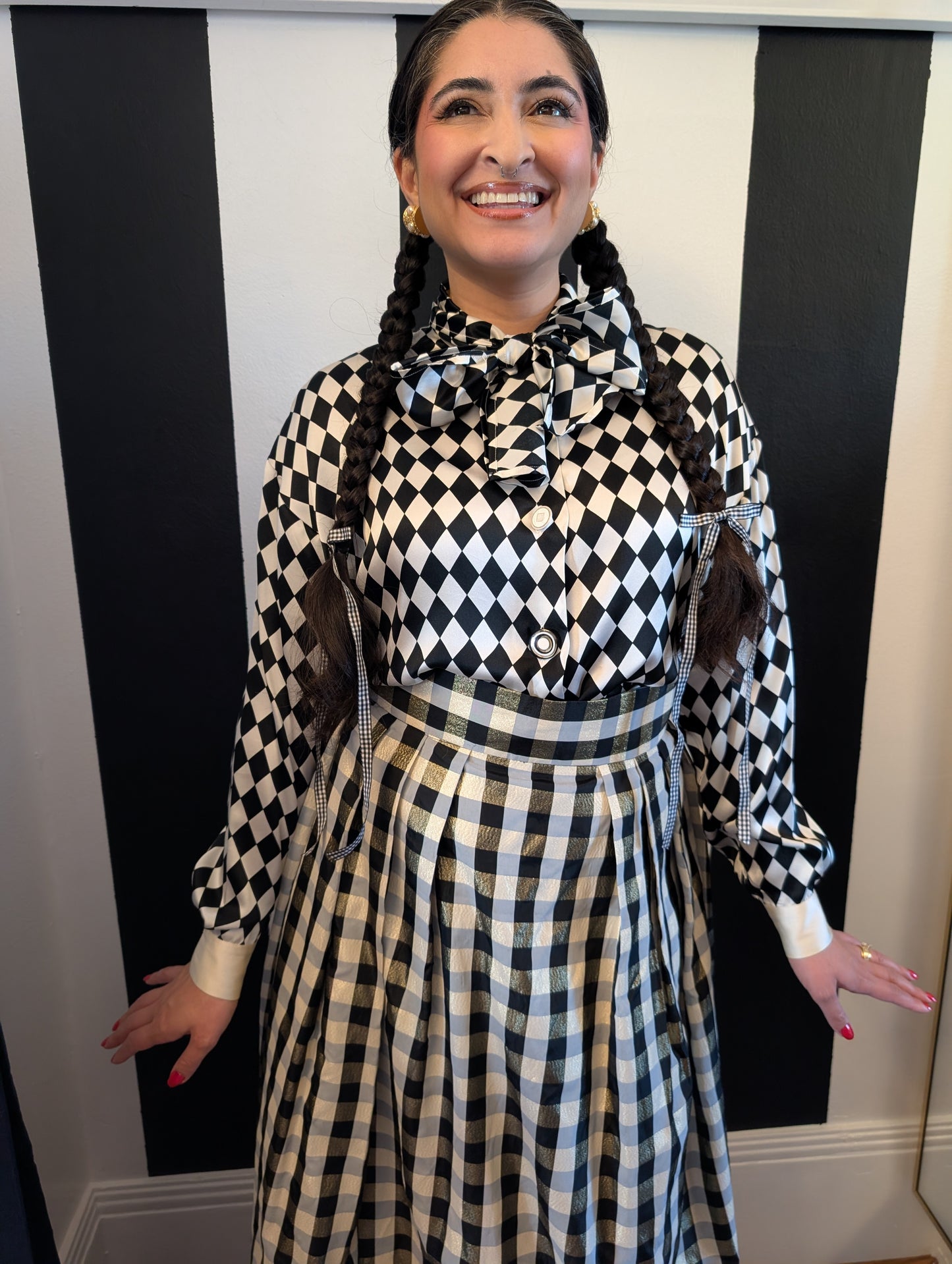 90s Checkered Silk Blouse