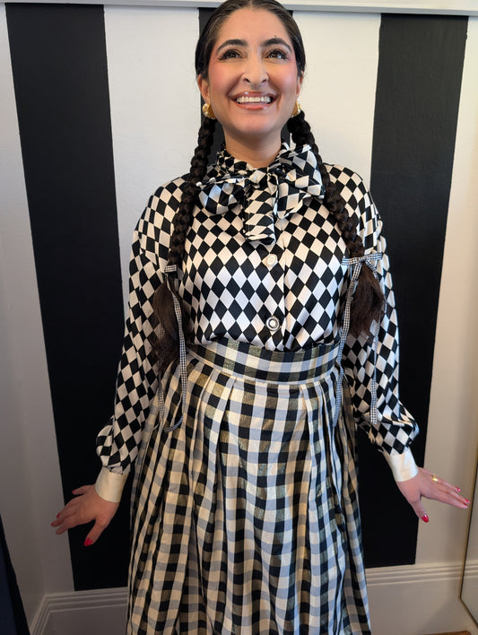 90s Checkered Silk Blouse