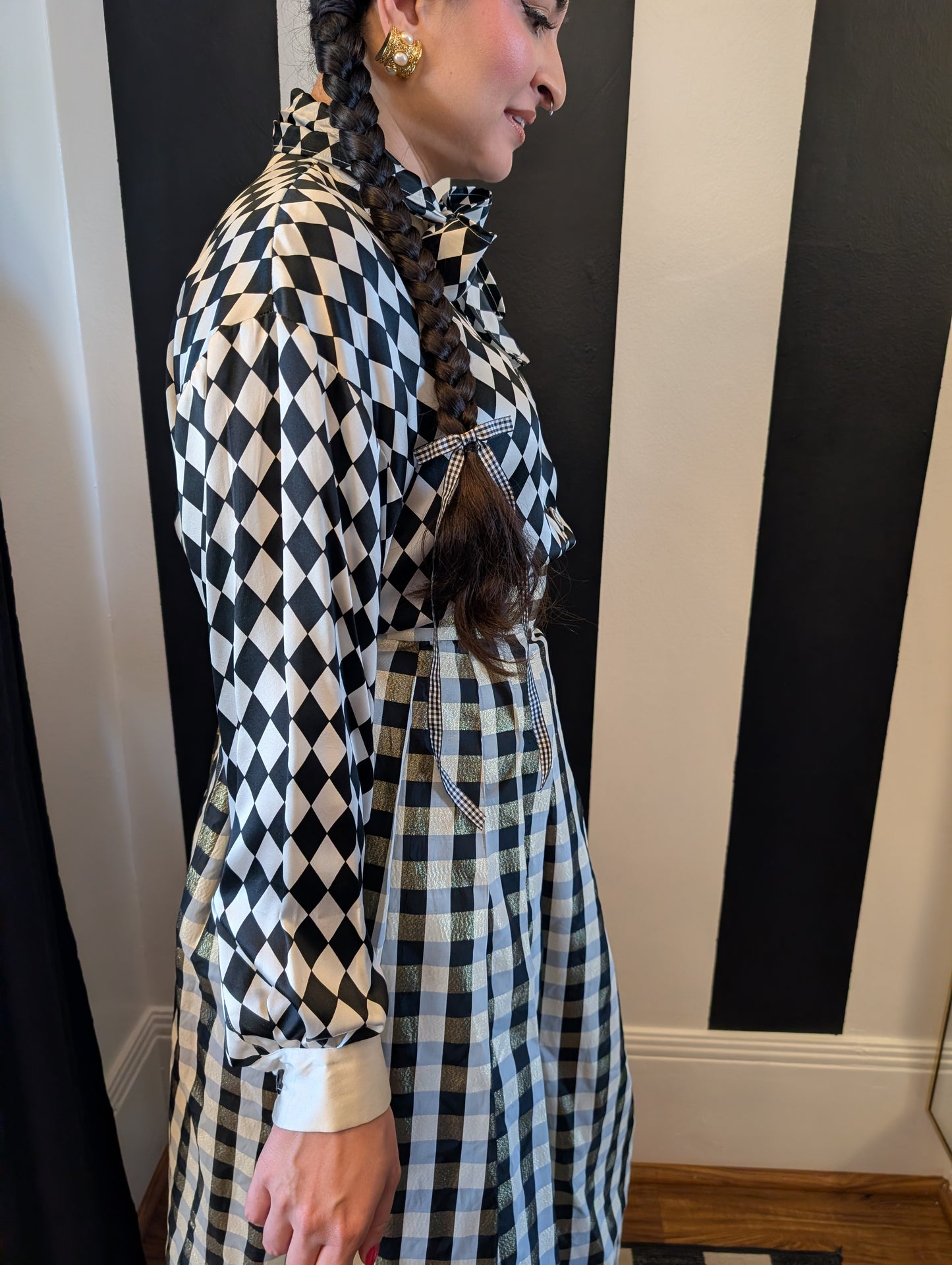 90s Checkered Silk Blouse