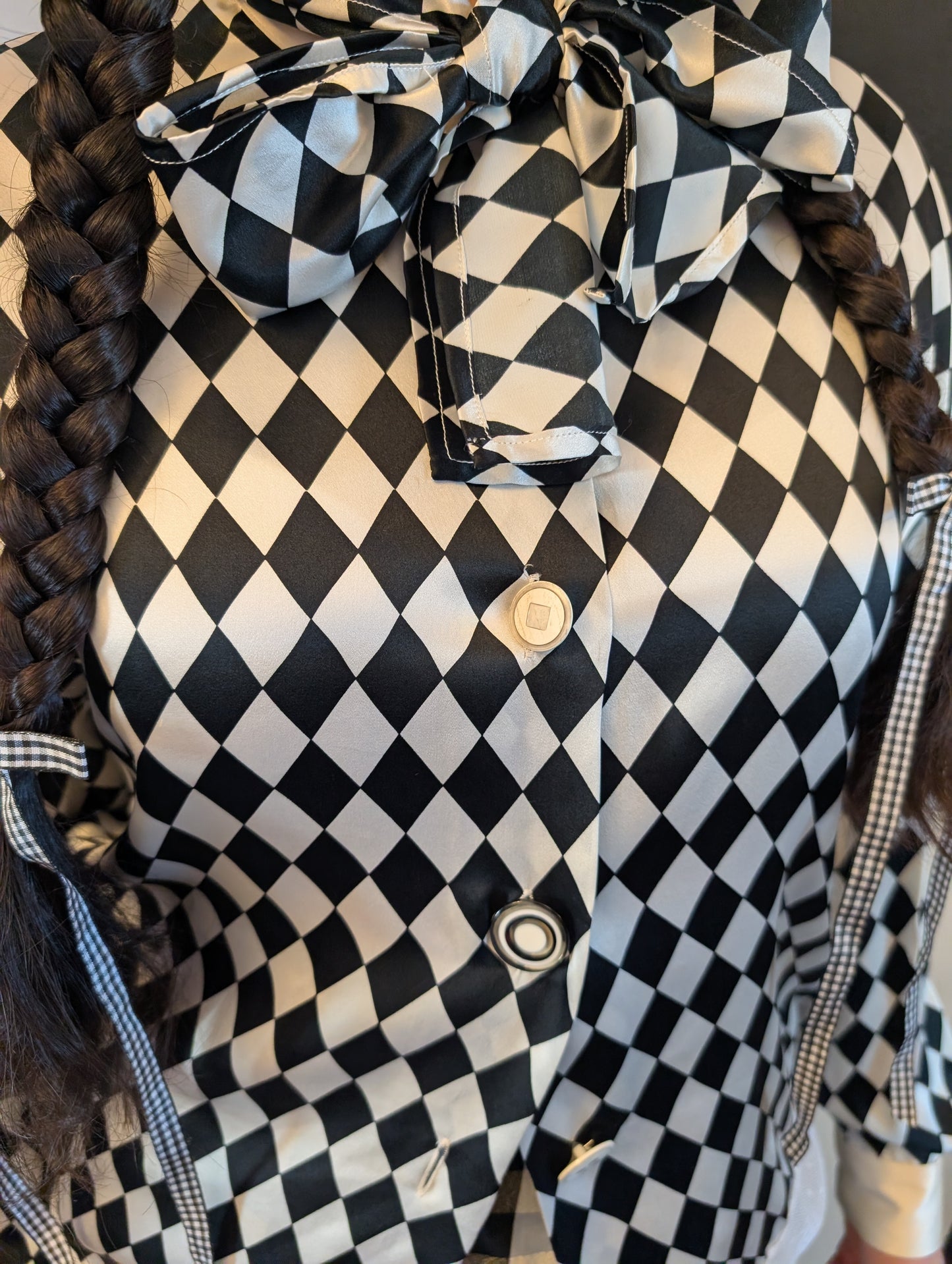 90s Checkered Silk Blouse