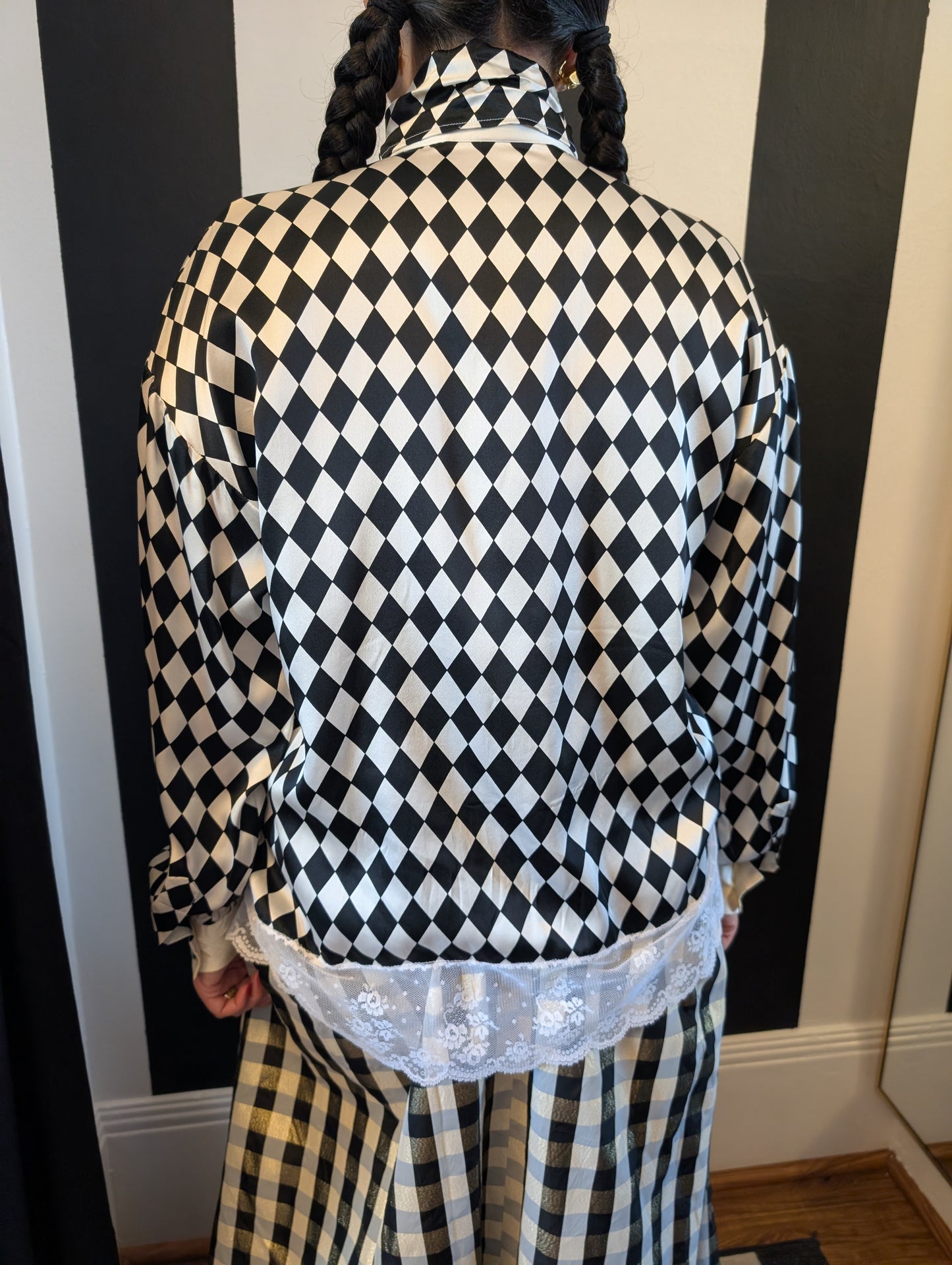 90s Checkered Silk Blouse