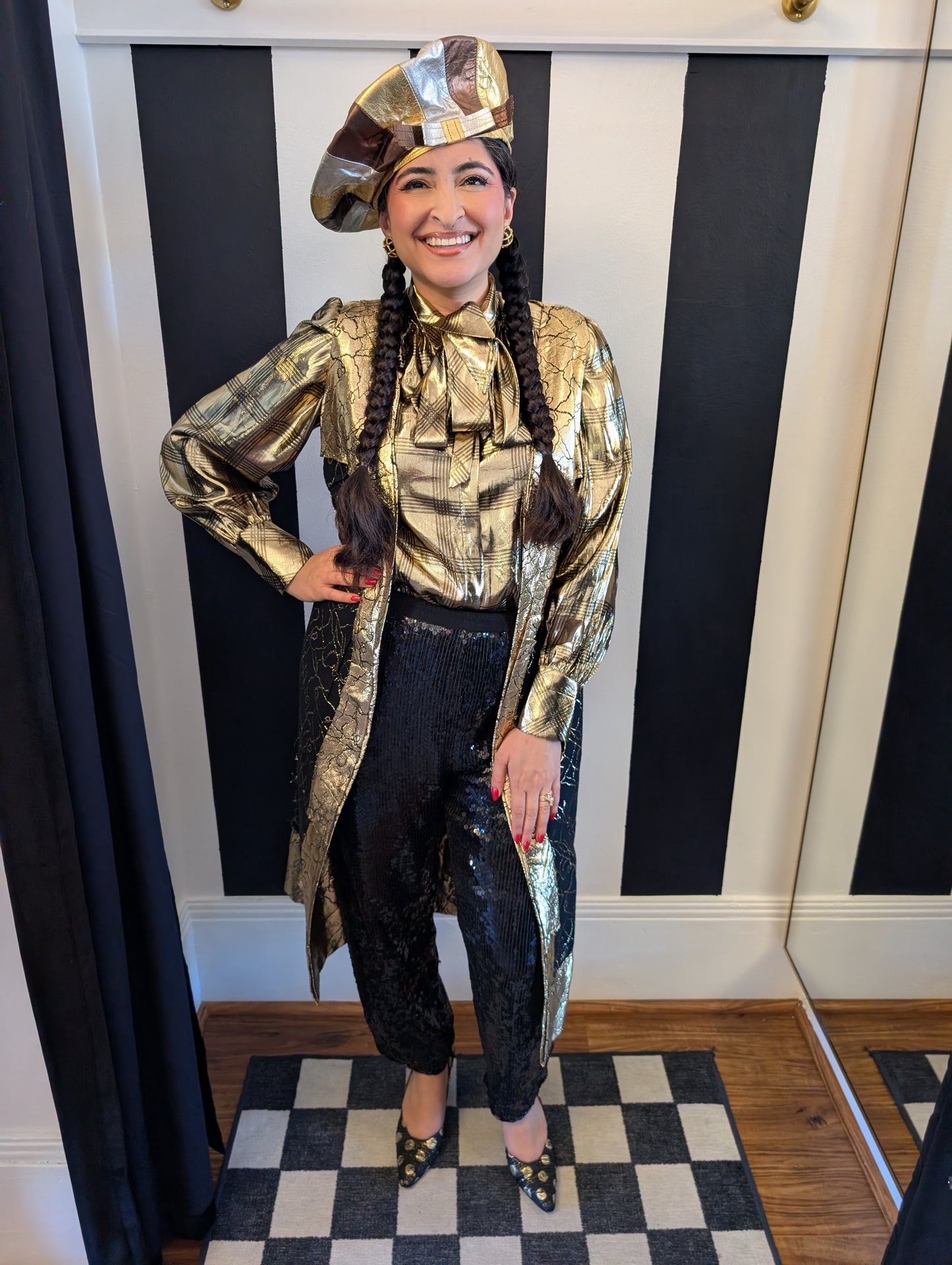 90s Metallic Leather Beret