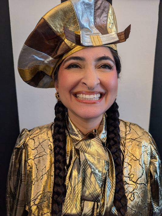 90s Metallic Leather Beret