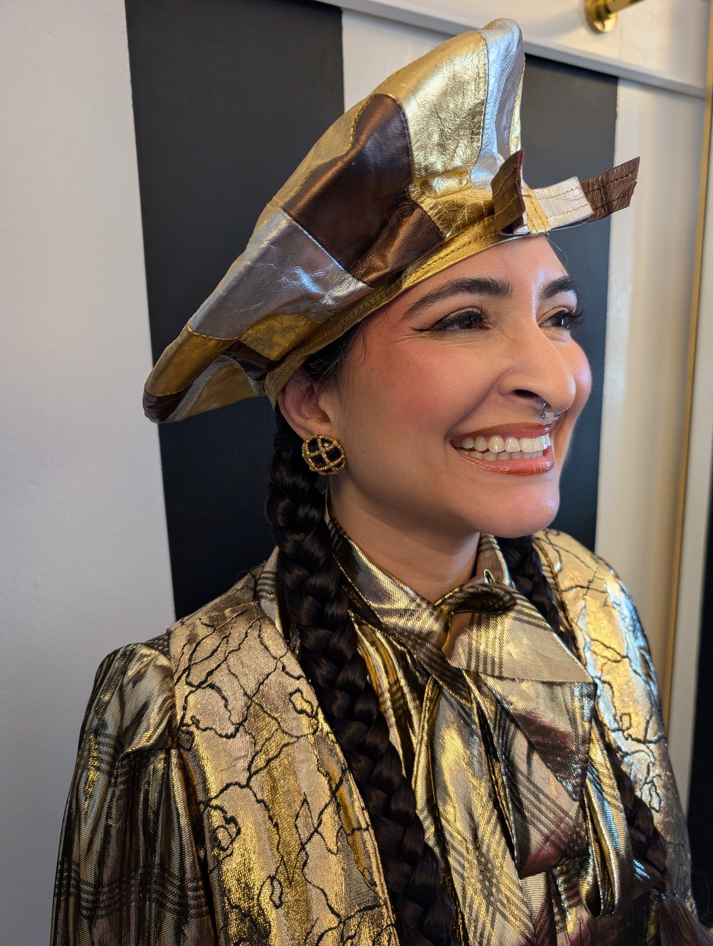 90s Metallic Leather Beret