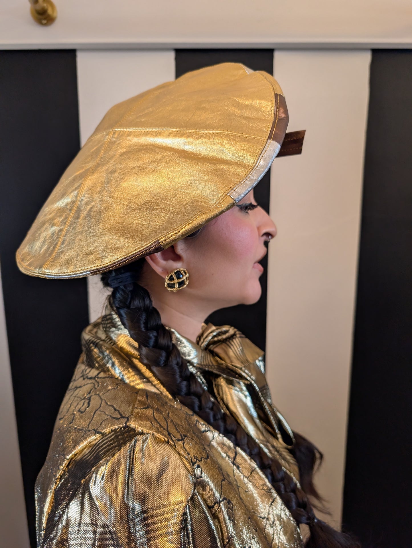 90s Metallic Leather Beret