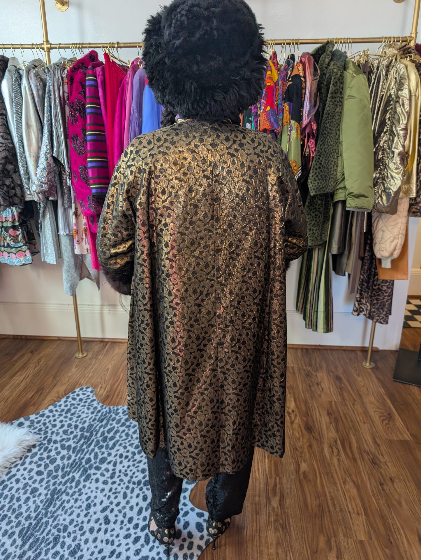 70s Metallic Fur Trimmed Swing Coat