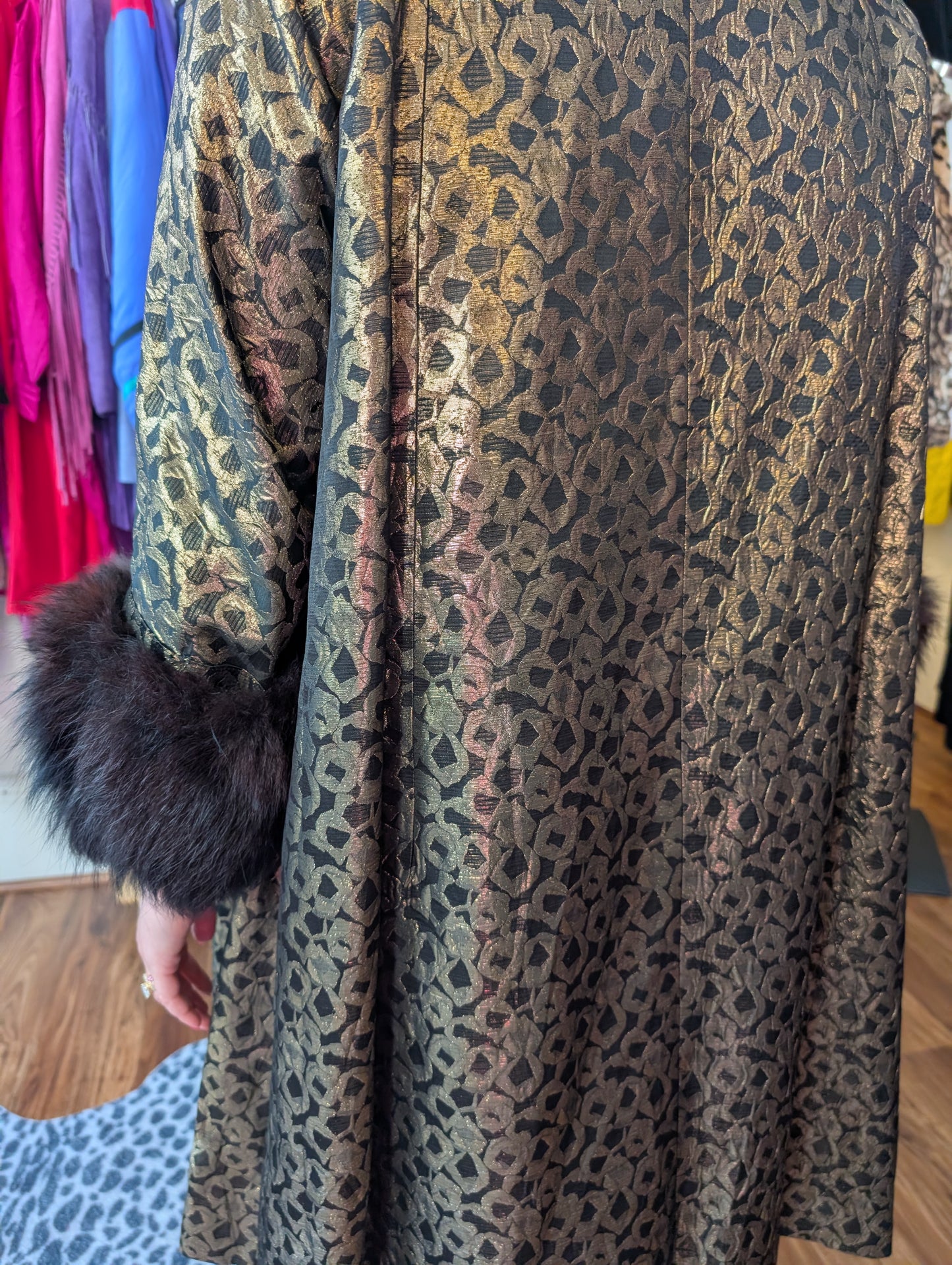 70s Metallic Fur Trimmed Swing Coat