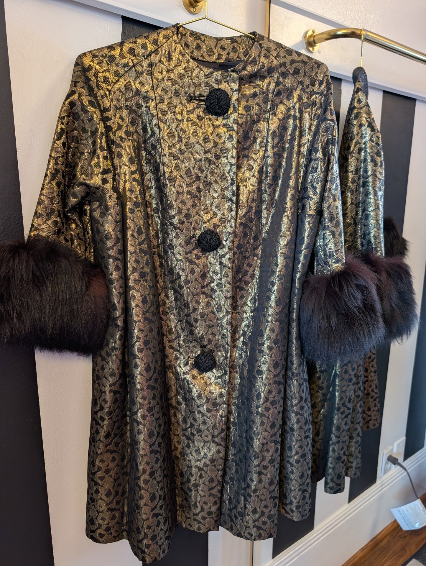 70s Metallic Fur Trimmed Swing Coat