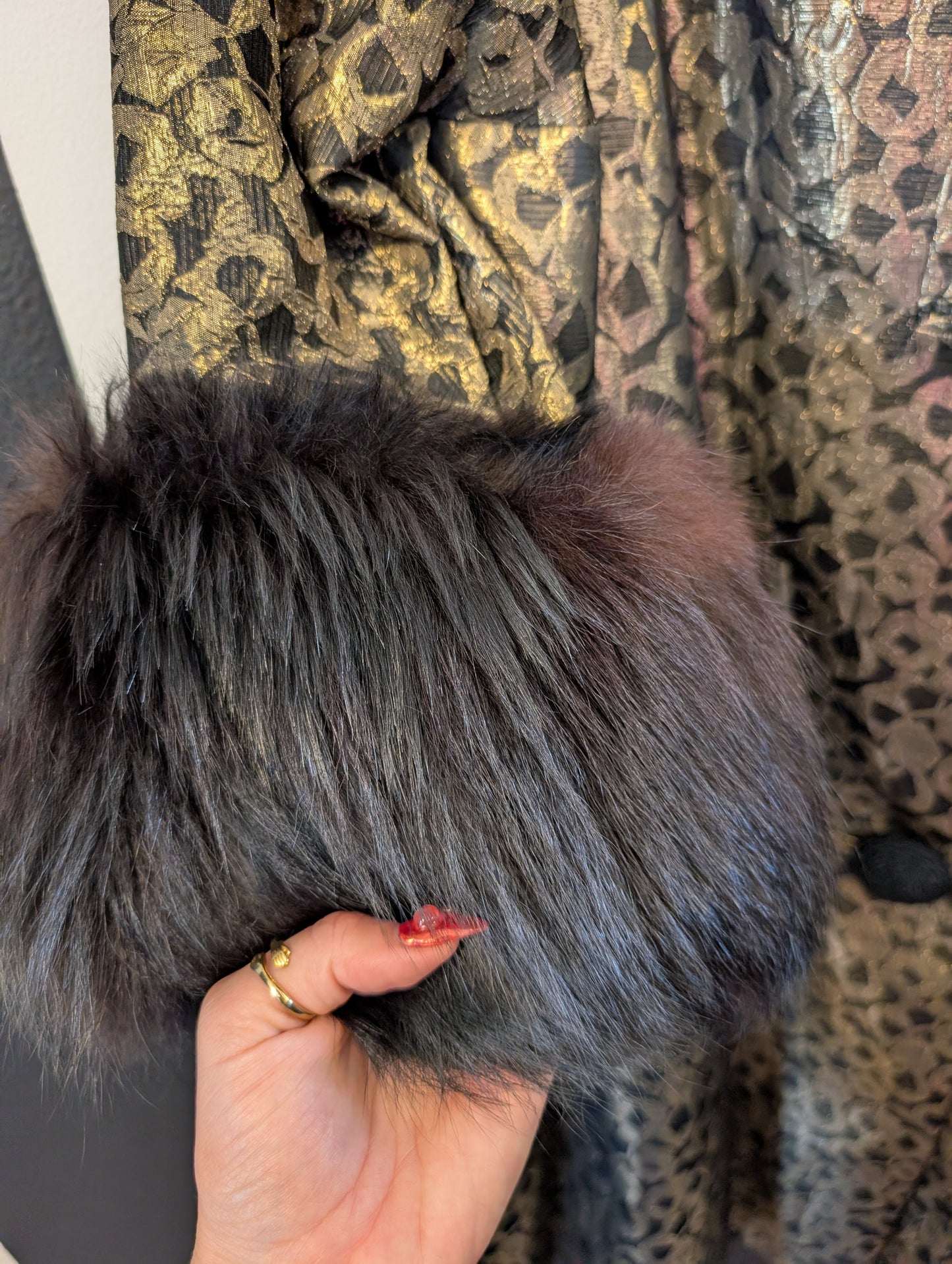 70s Metallic Fur Trimmed Swing Coat