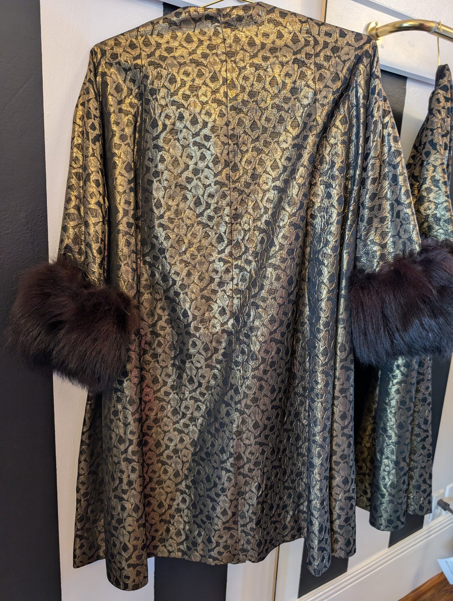 70s Metallic Fur Trimmed Swing Coat