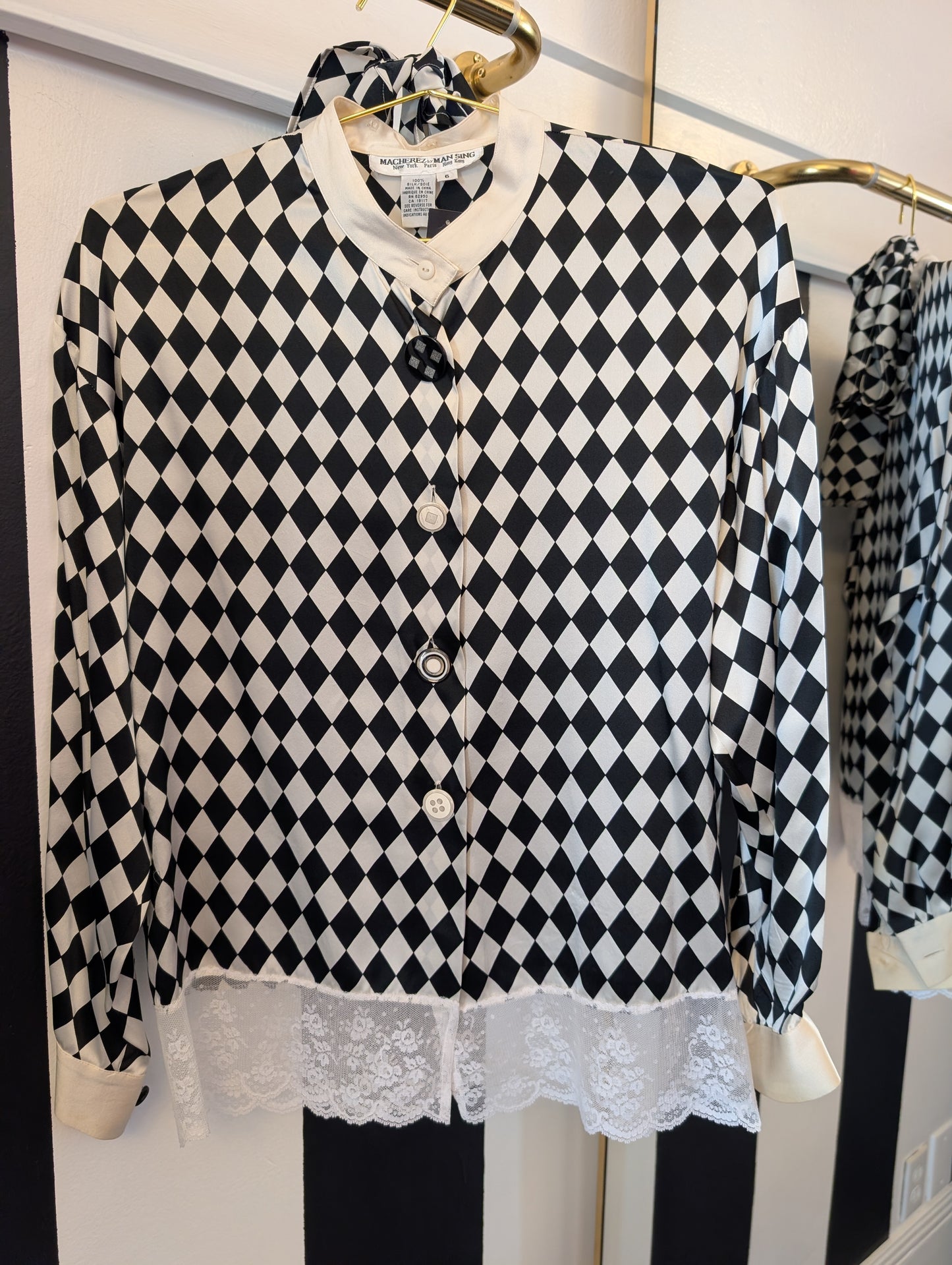 90s Checkered Silk Blouse