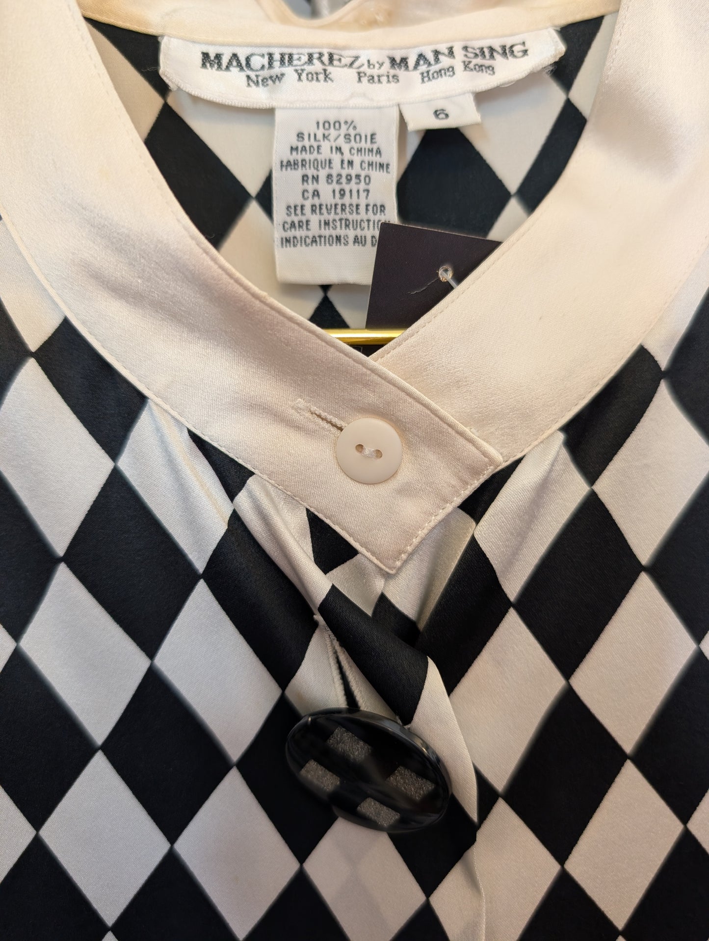 90s Checkered Silk Blouse