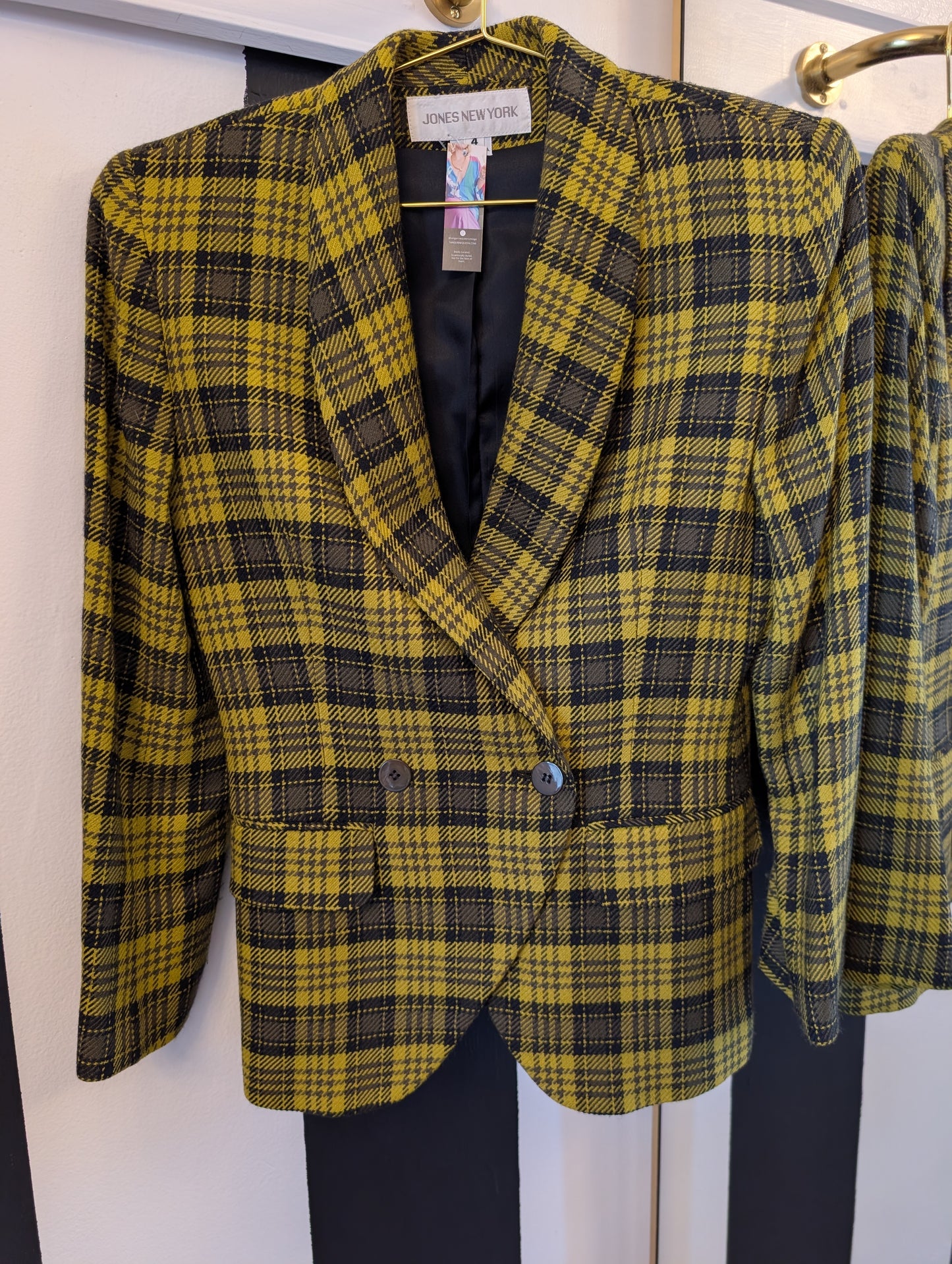 90s Yellow Plaid Wool Blazer