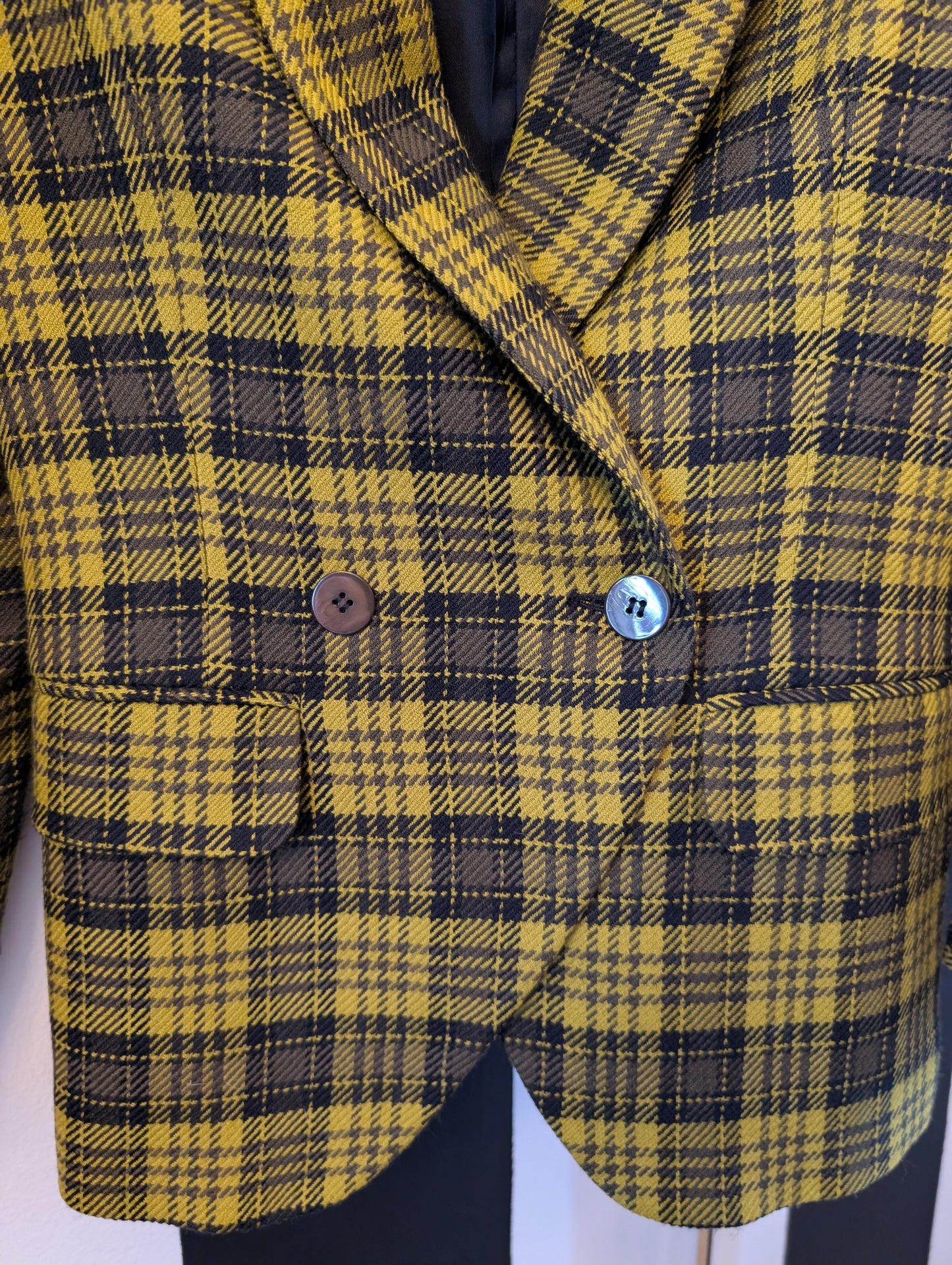 90s Yellow Plaid Wool Blazer
