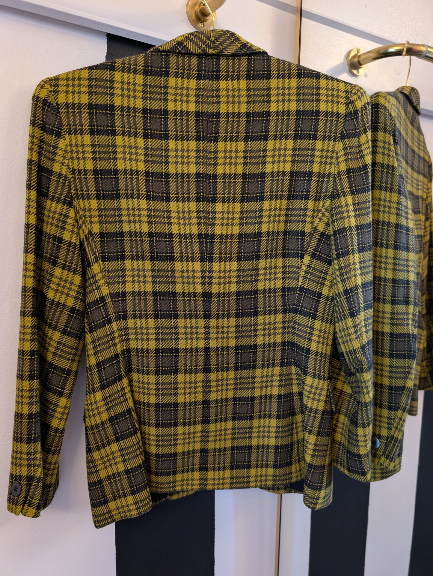 90s Yellow Plaid Wool Blazer