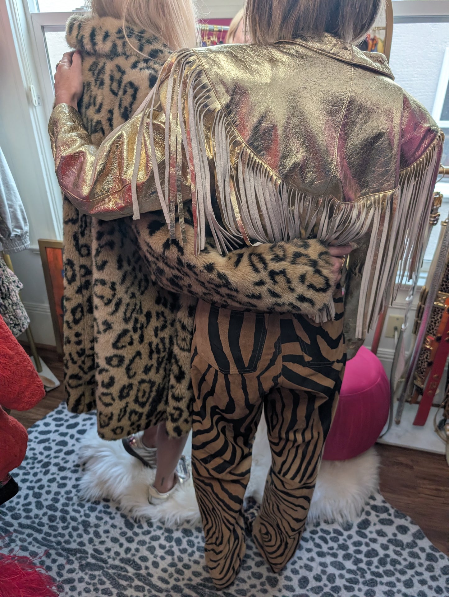 70s Gold Metallic Leather Fringe Jacket