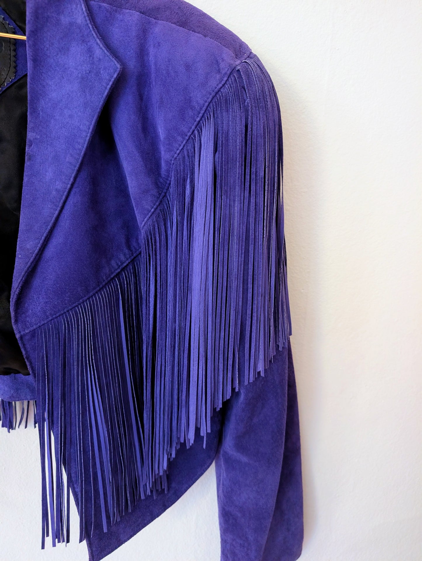 90s Blue Suede Fringe Cropped Jacket
