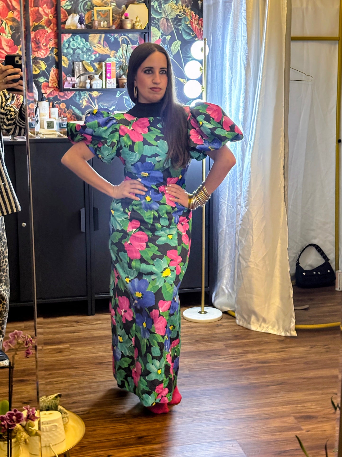90s Puff Shoulder Floral Dress