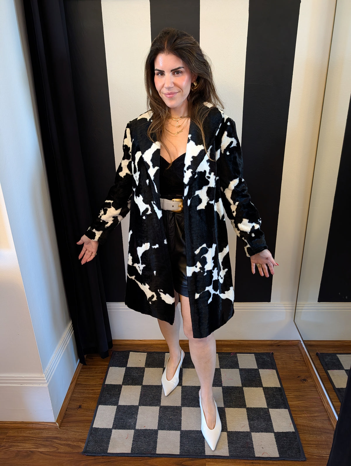 90s Betsey Johnson Cow Print Faux Fur Jacket