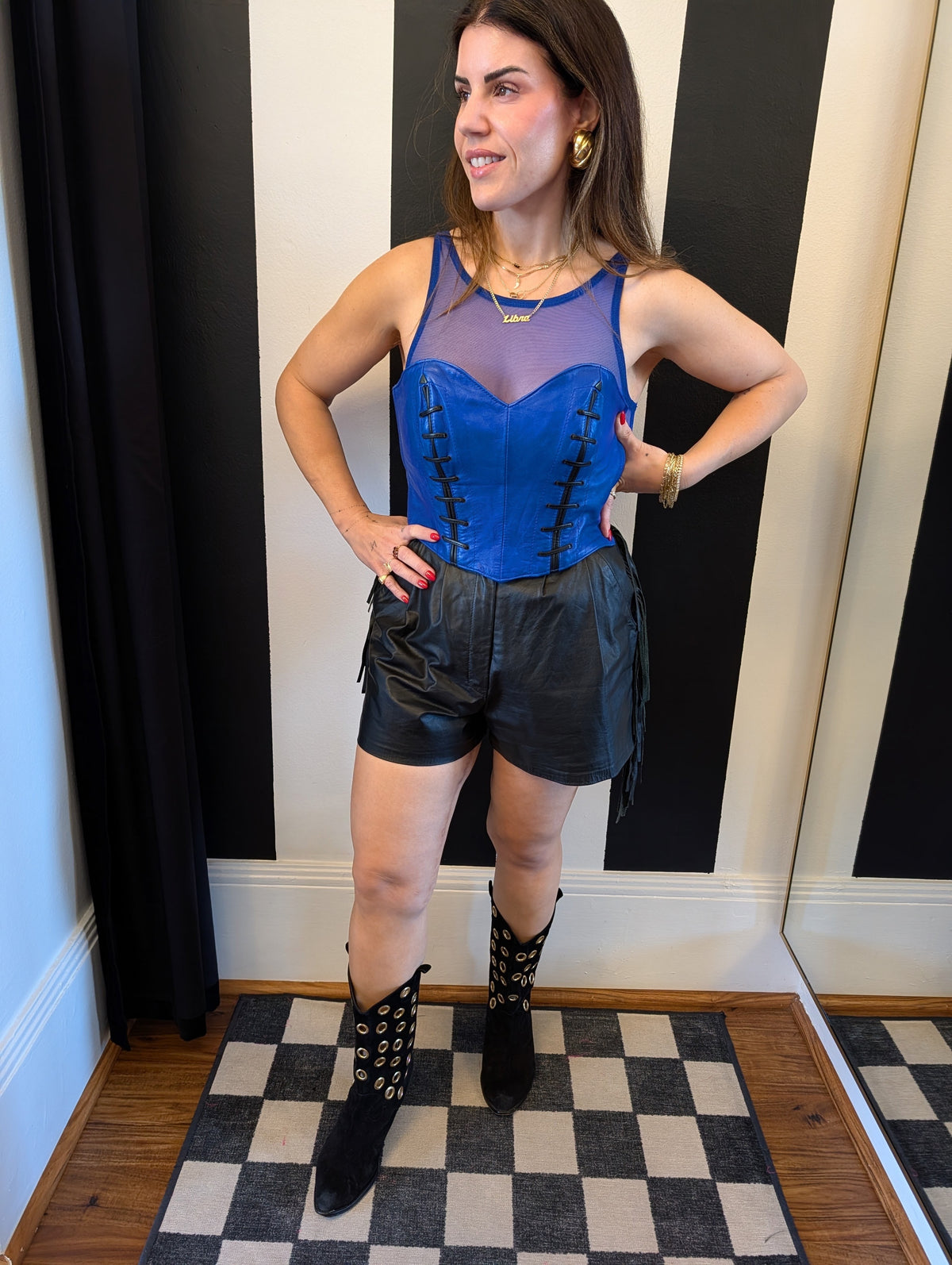 North Beach Leather 90s Blue Leather Corset
