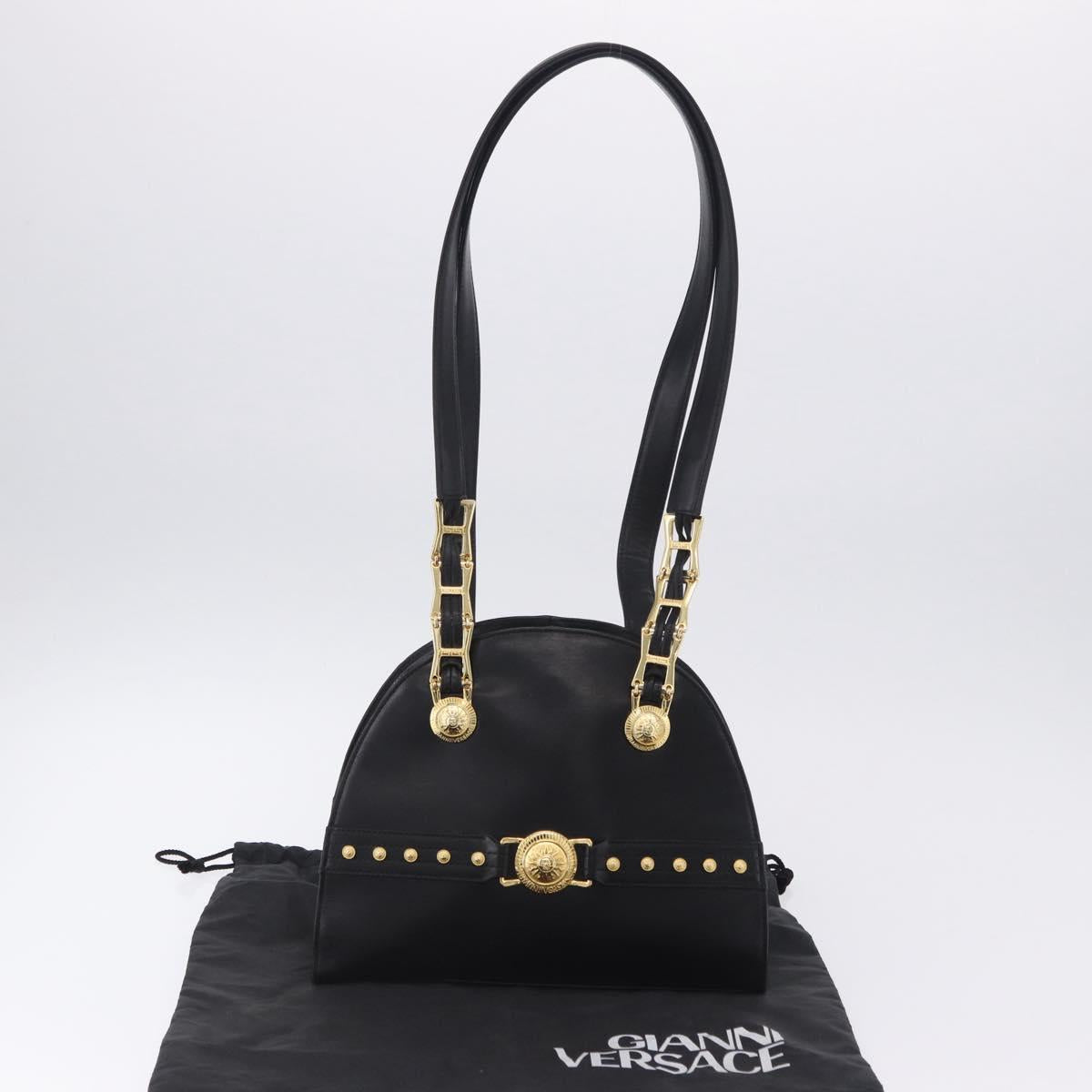 Vintage 90s Gianni Versace Black Leather Medusa Sunburst Tote