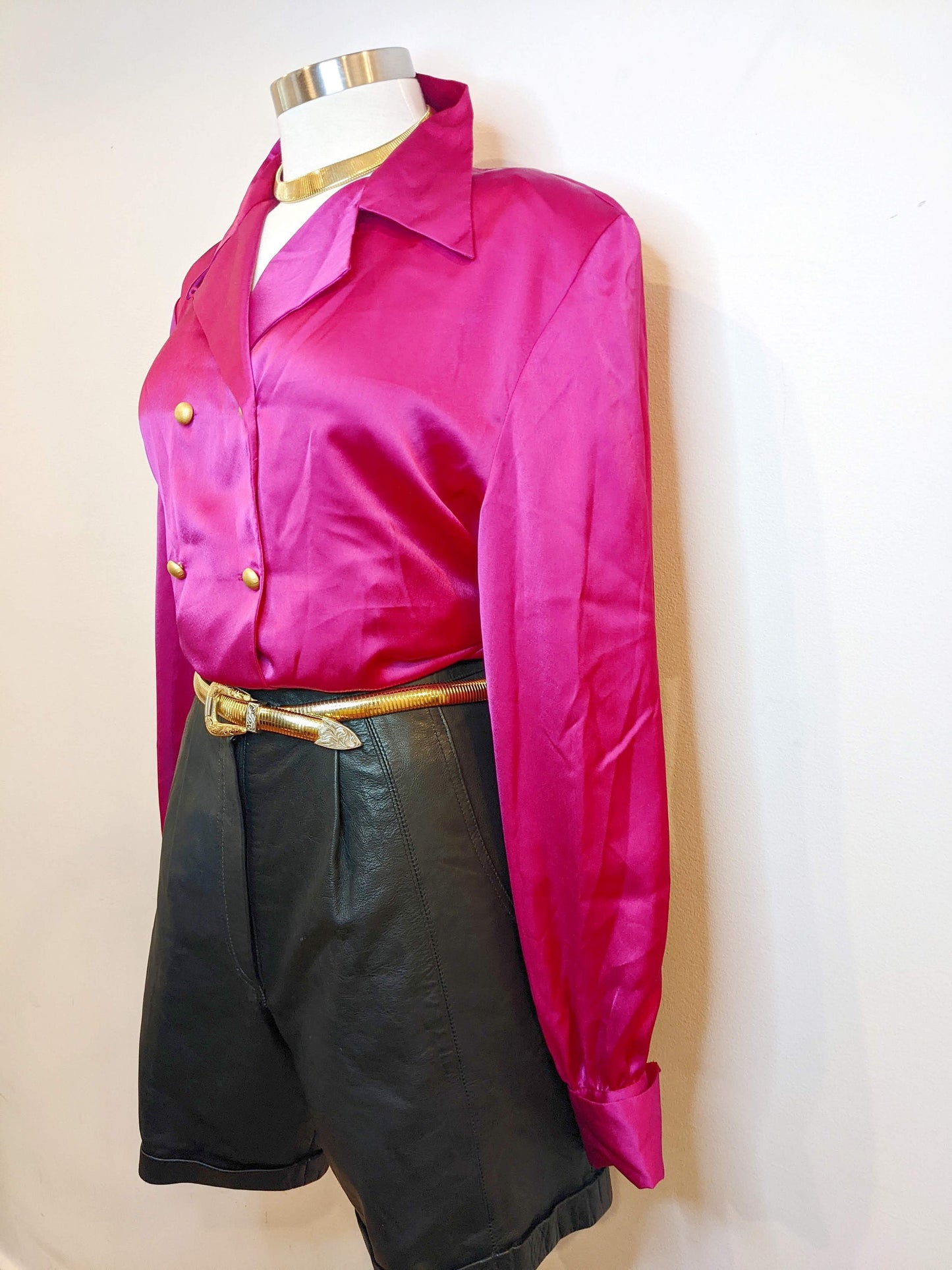 90s Liz Claiborne Hot Pink Silky Blouse