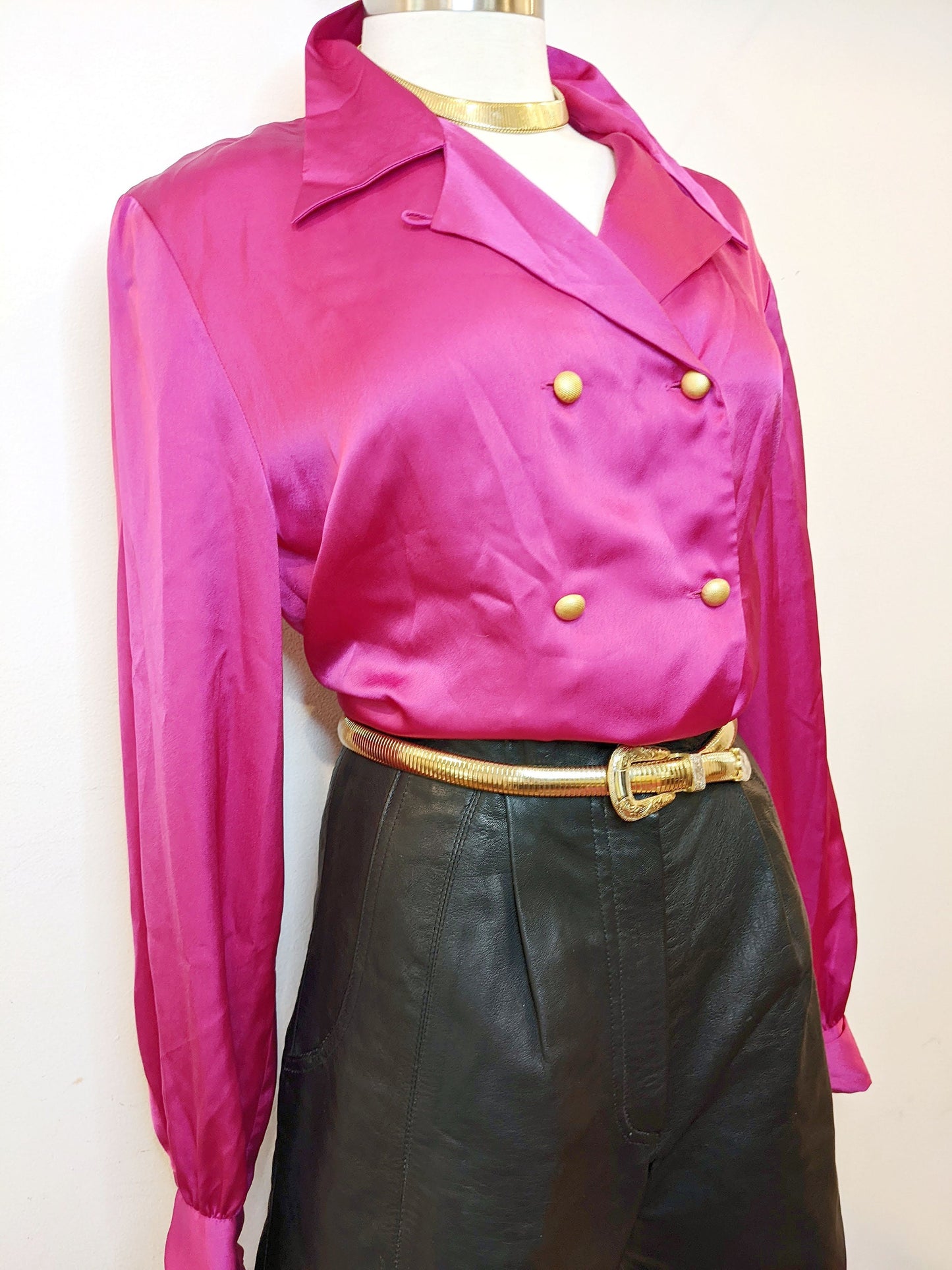 90s Liz Claiborne Hot Pink Silky Blouse