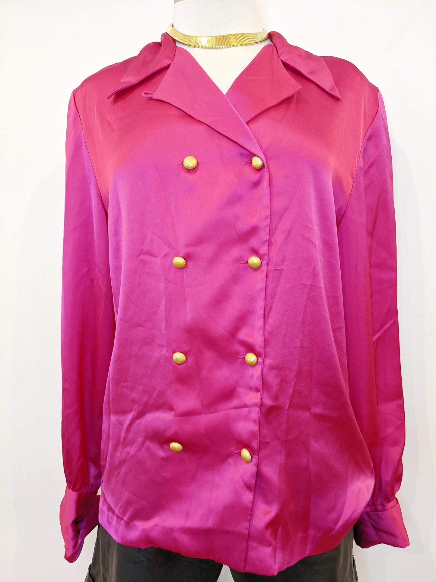 90s Liz Claiborne Hot Pink Silky Blouse