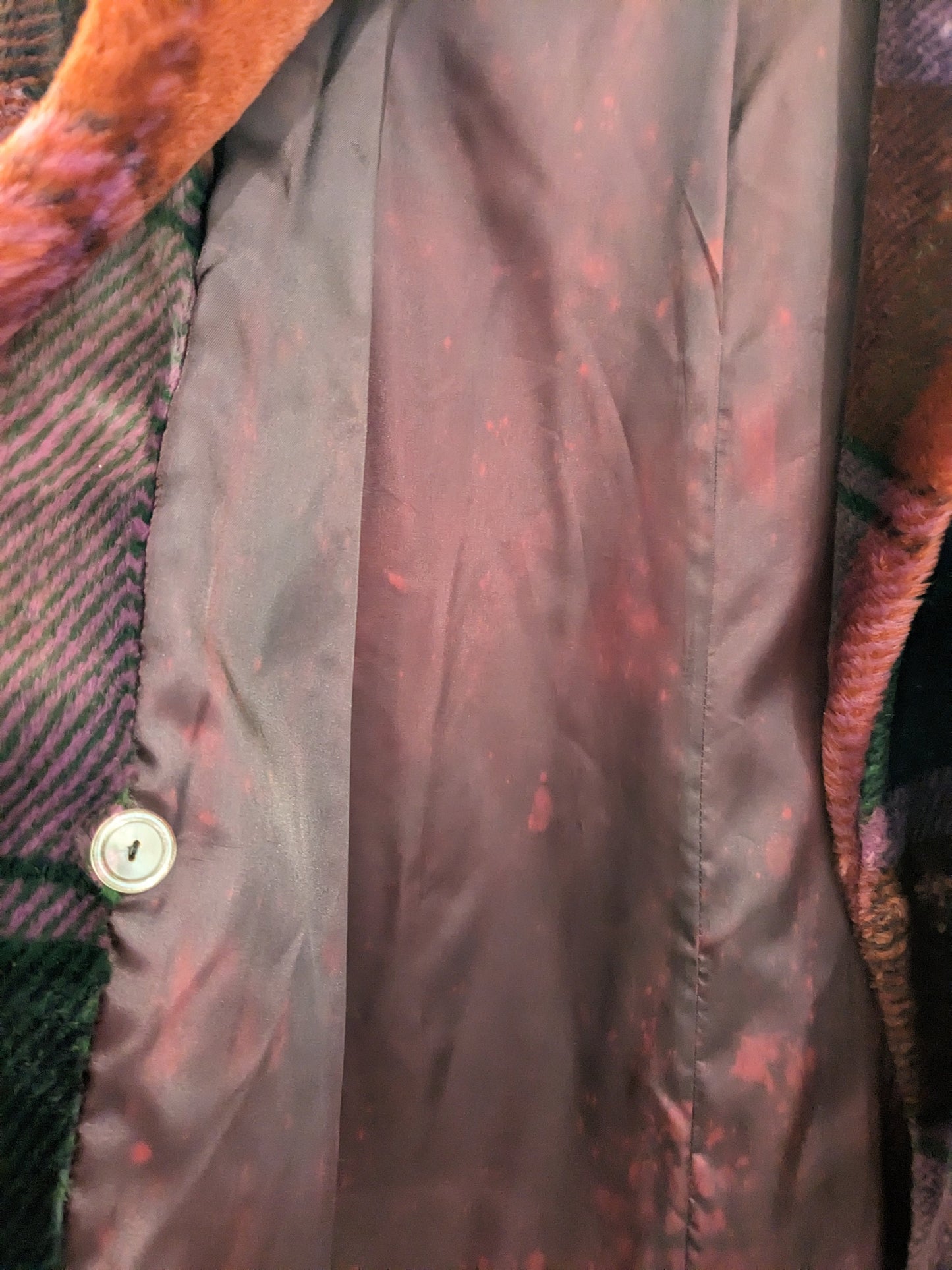 80s Donny Brooks Burgundy Plaid Faux Fur Coat
