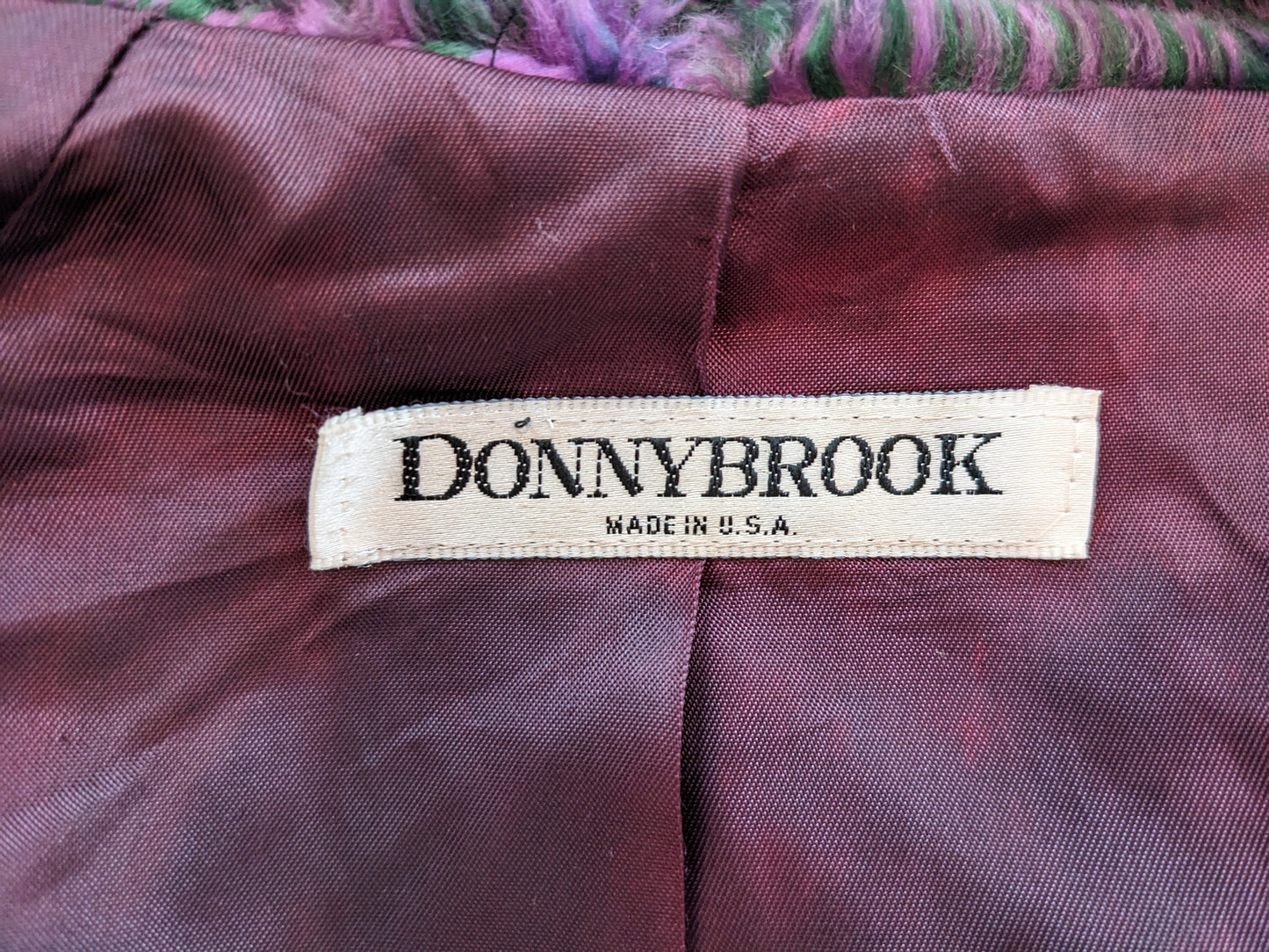 80s Donny Brooks Burgundy Plaid Faux Fur Coat