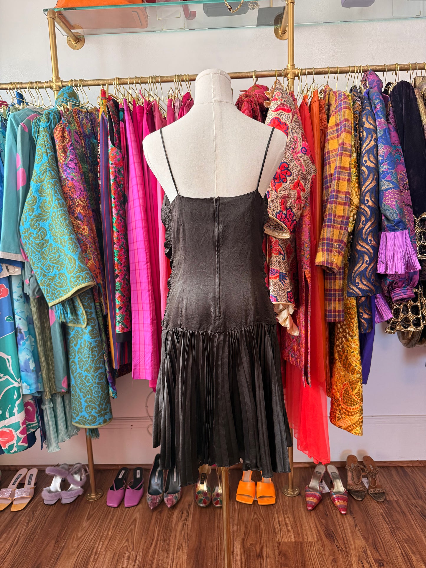 90s Black Ruched Dress