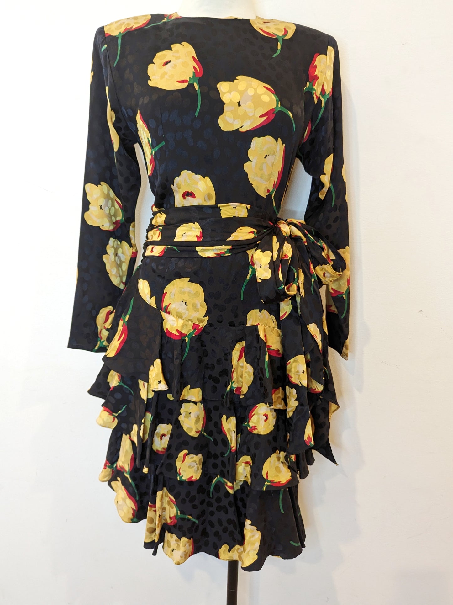 90s Silk Ruffle Floral Mini Dress