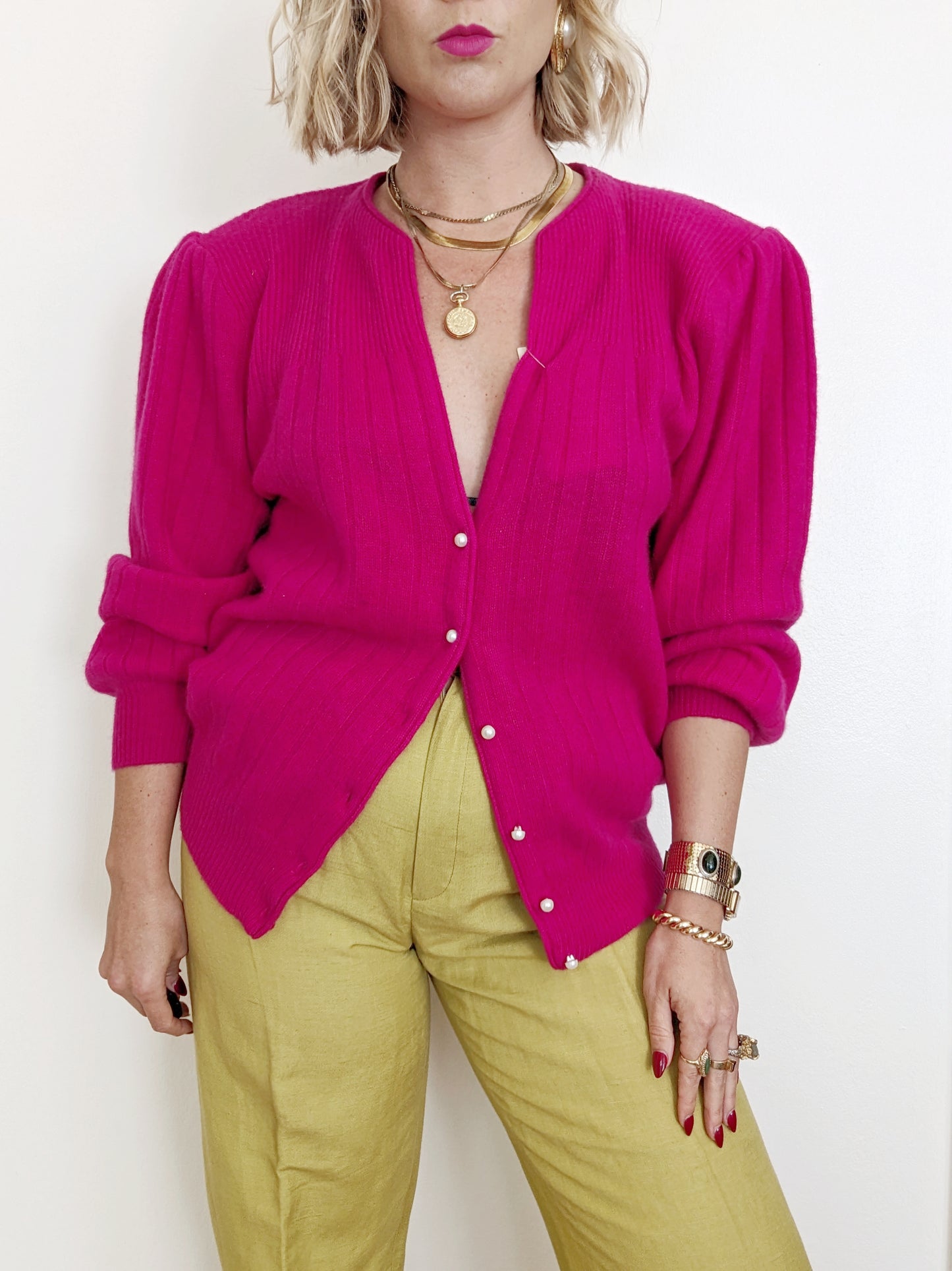 90s Hot Pink Angora Cardigan