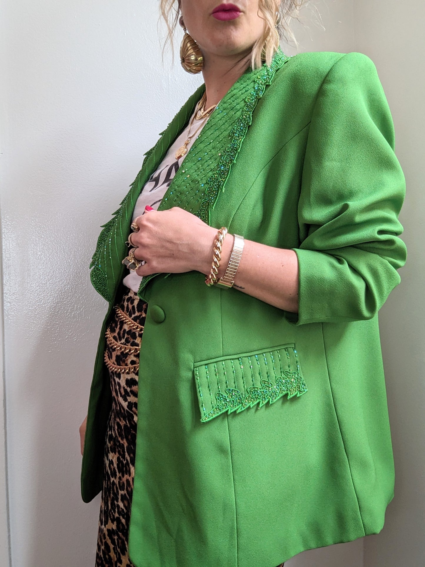 90s Green Embellished Sequin Blazer