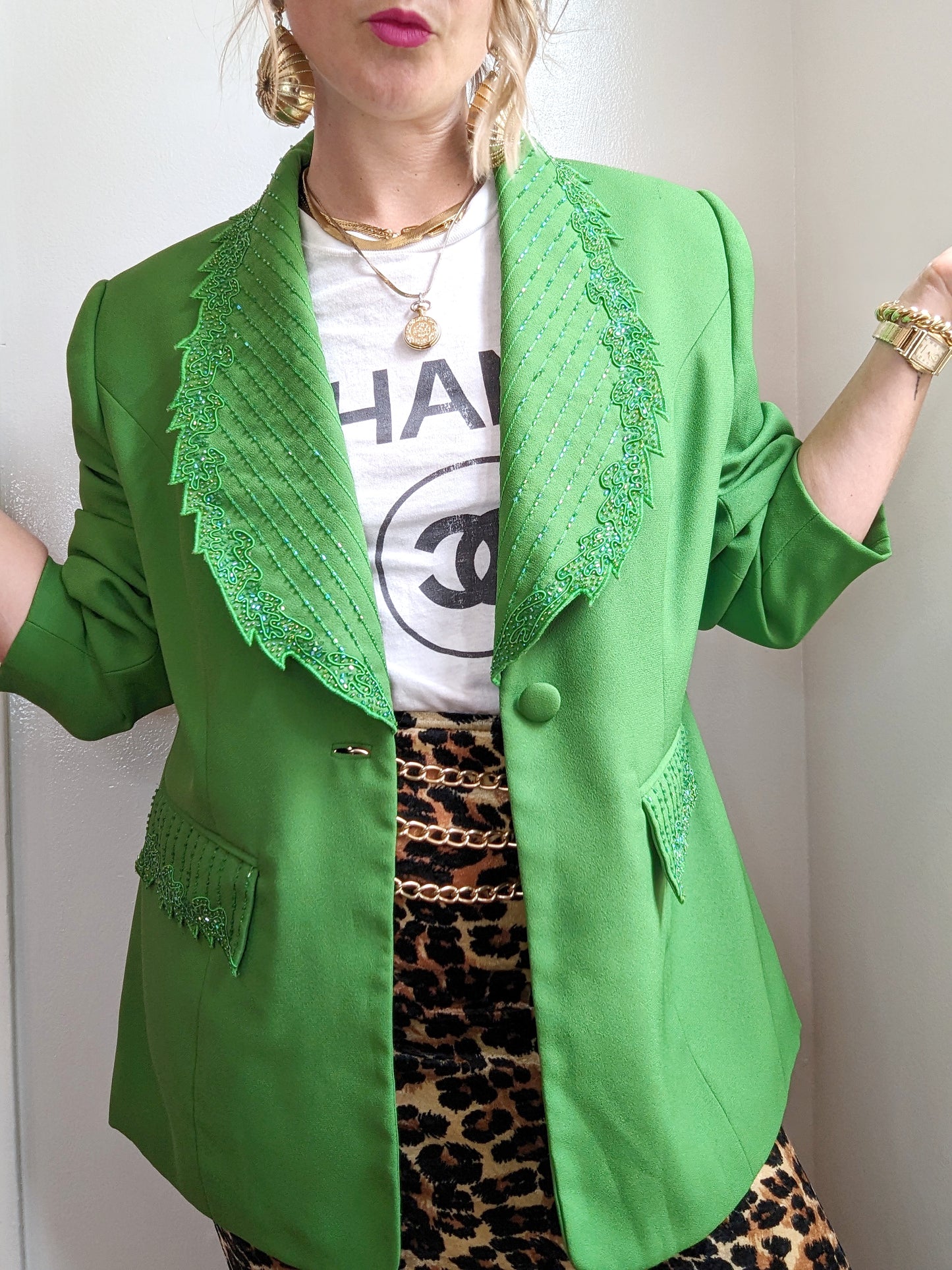 90s Green Embellished Sequin Blazer