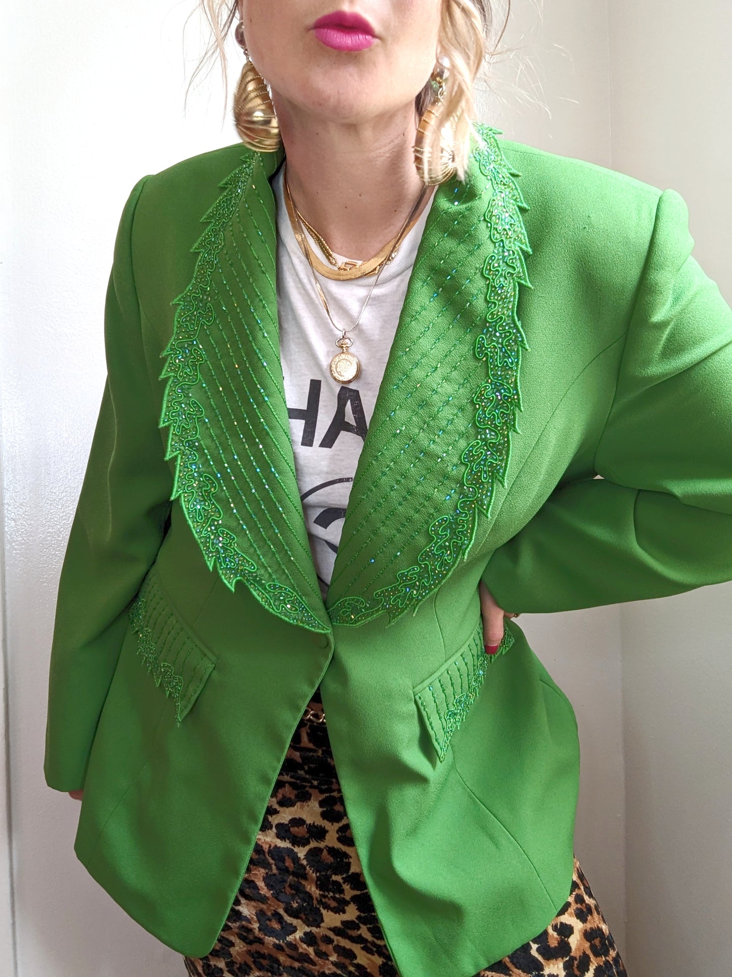 90s Green Embellished Sequin Blazer