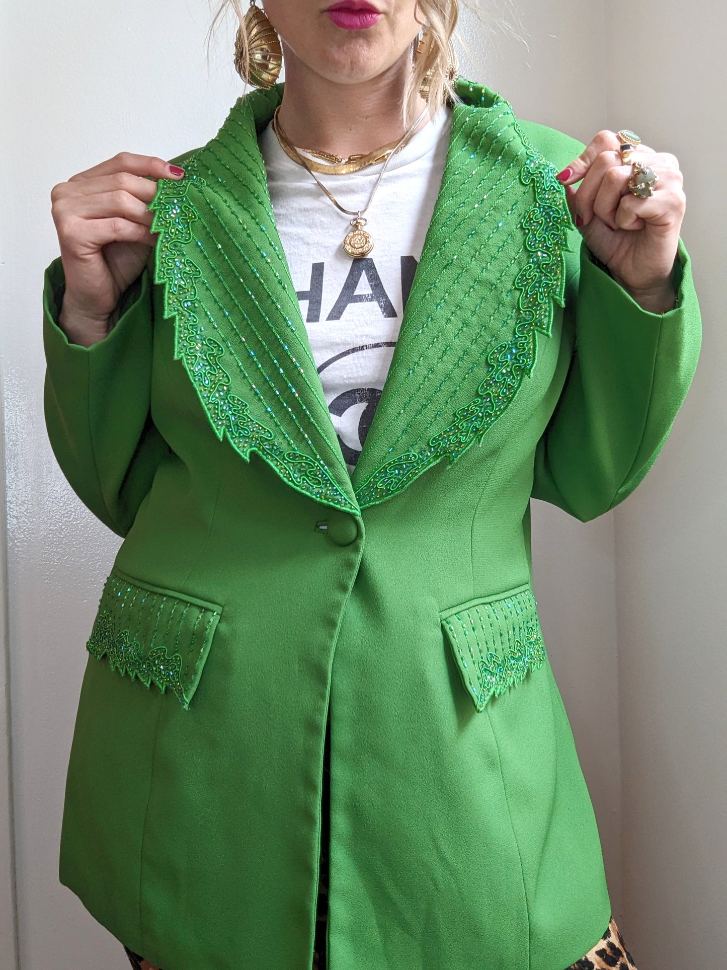 90s Green Embellished Sequin Blazer