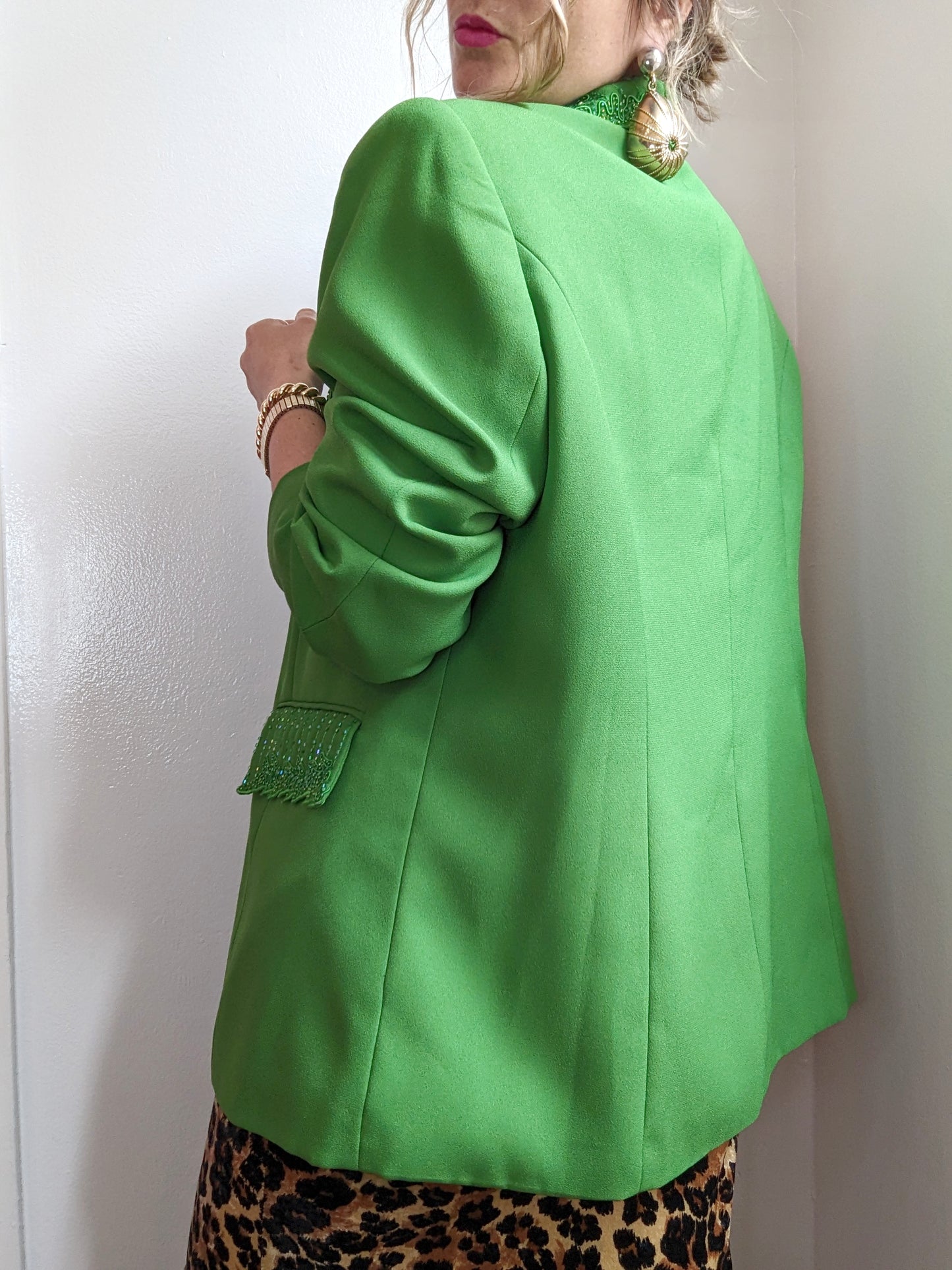 90s Green Embellished Sequin Blazer