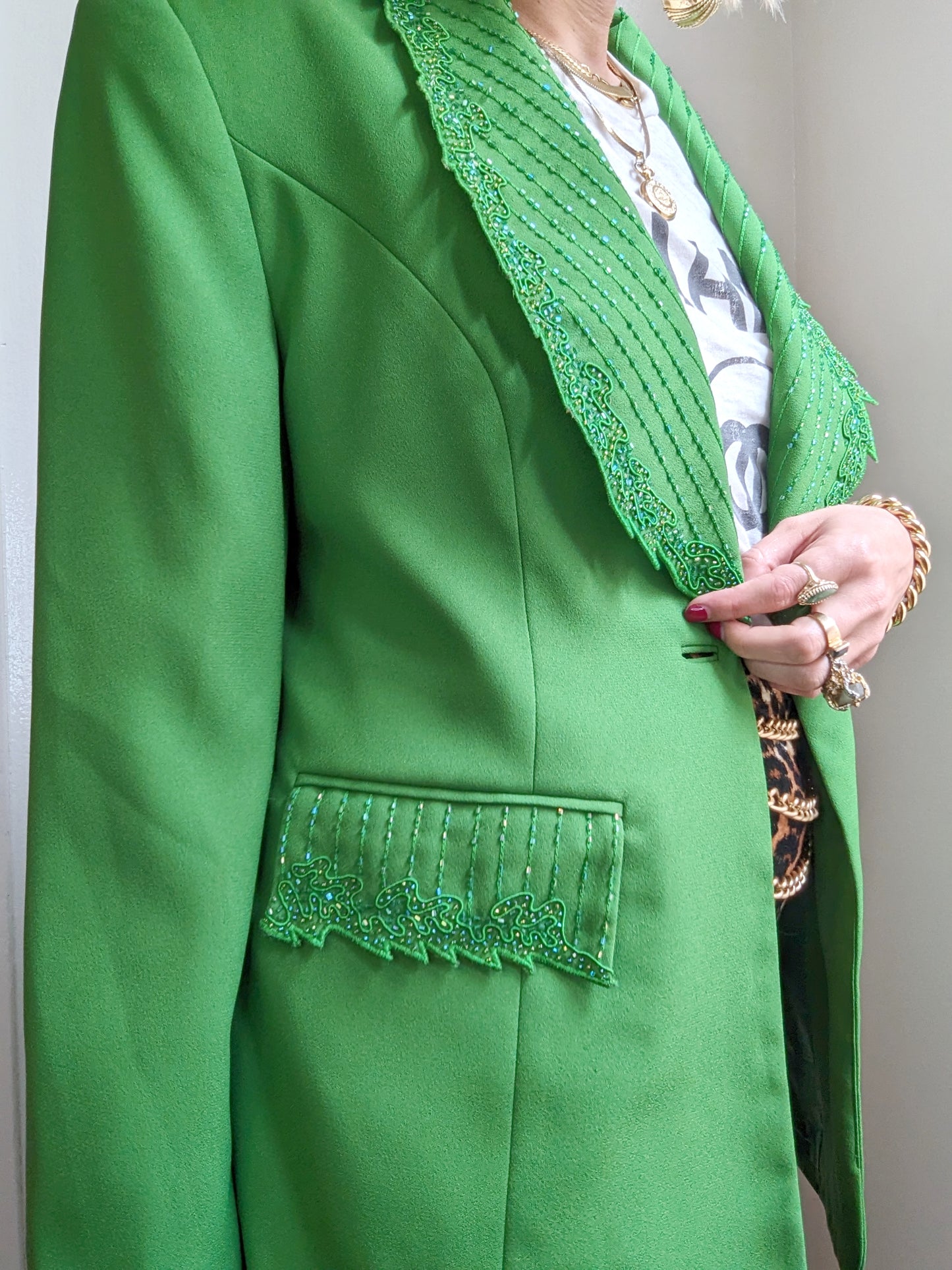 90s Green Embellished Sequin Blazer