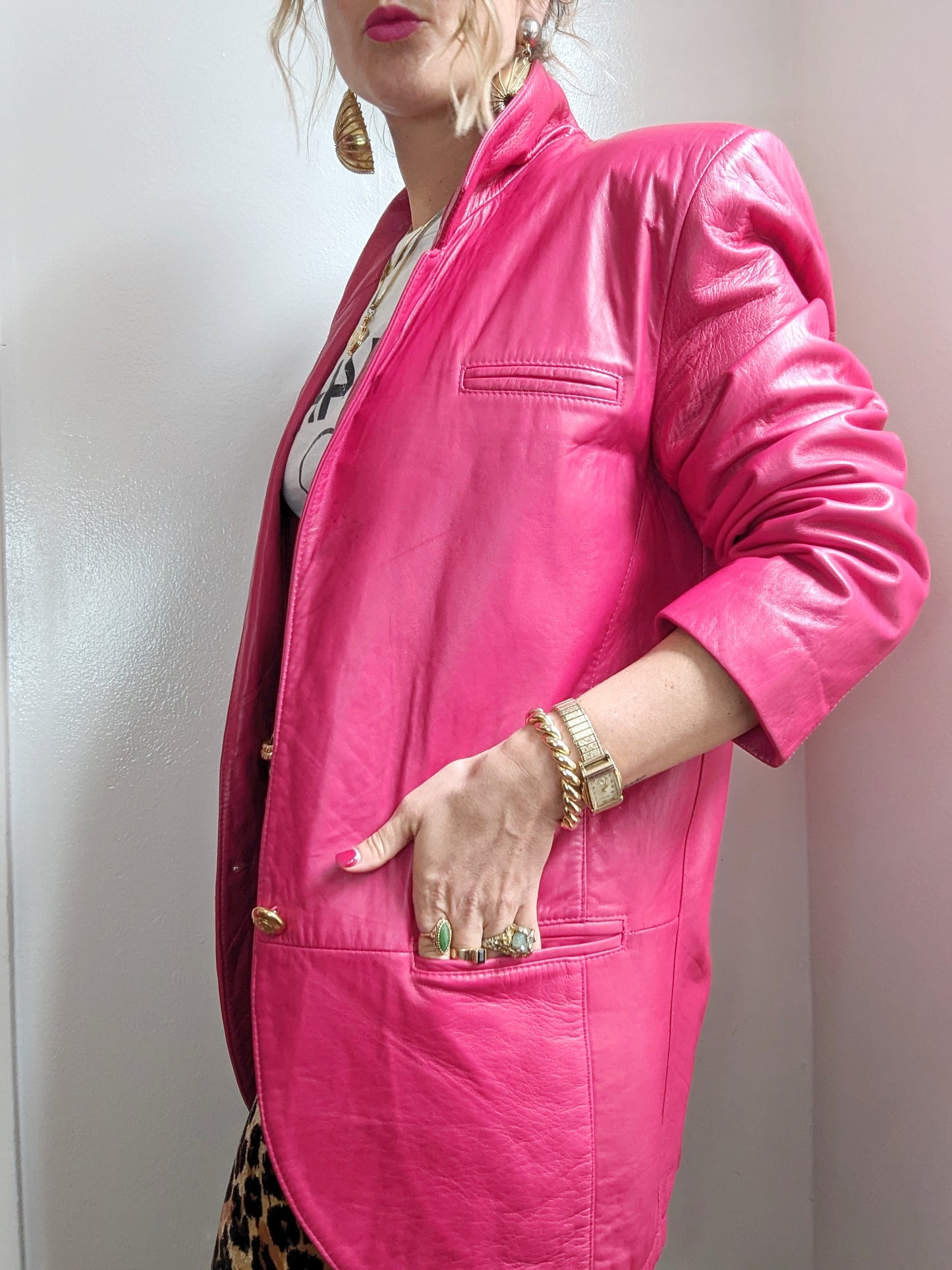 80s Lipstick Pink Leather Blazer