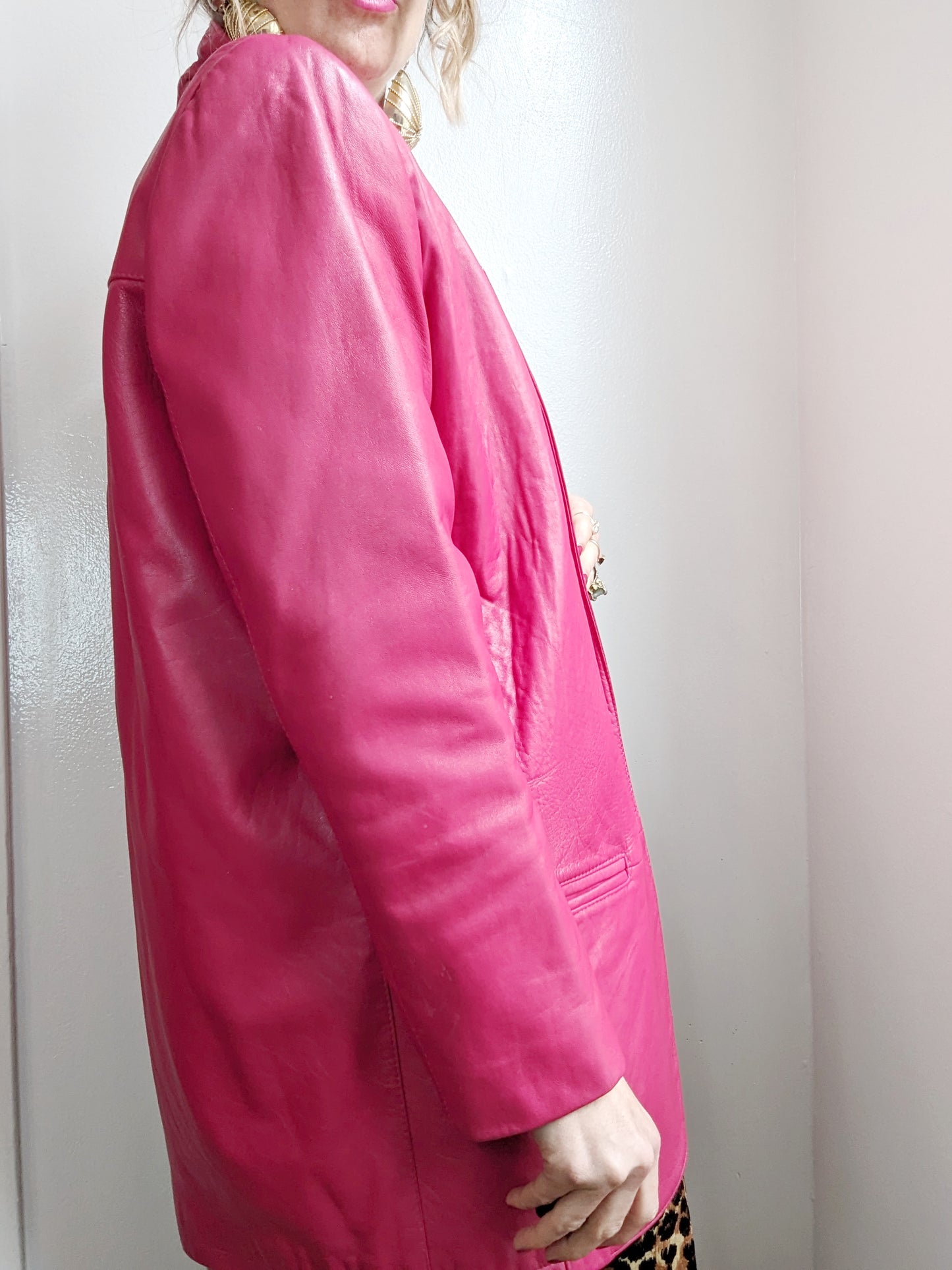 80s Lipstick Pink Leather Blazer