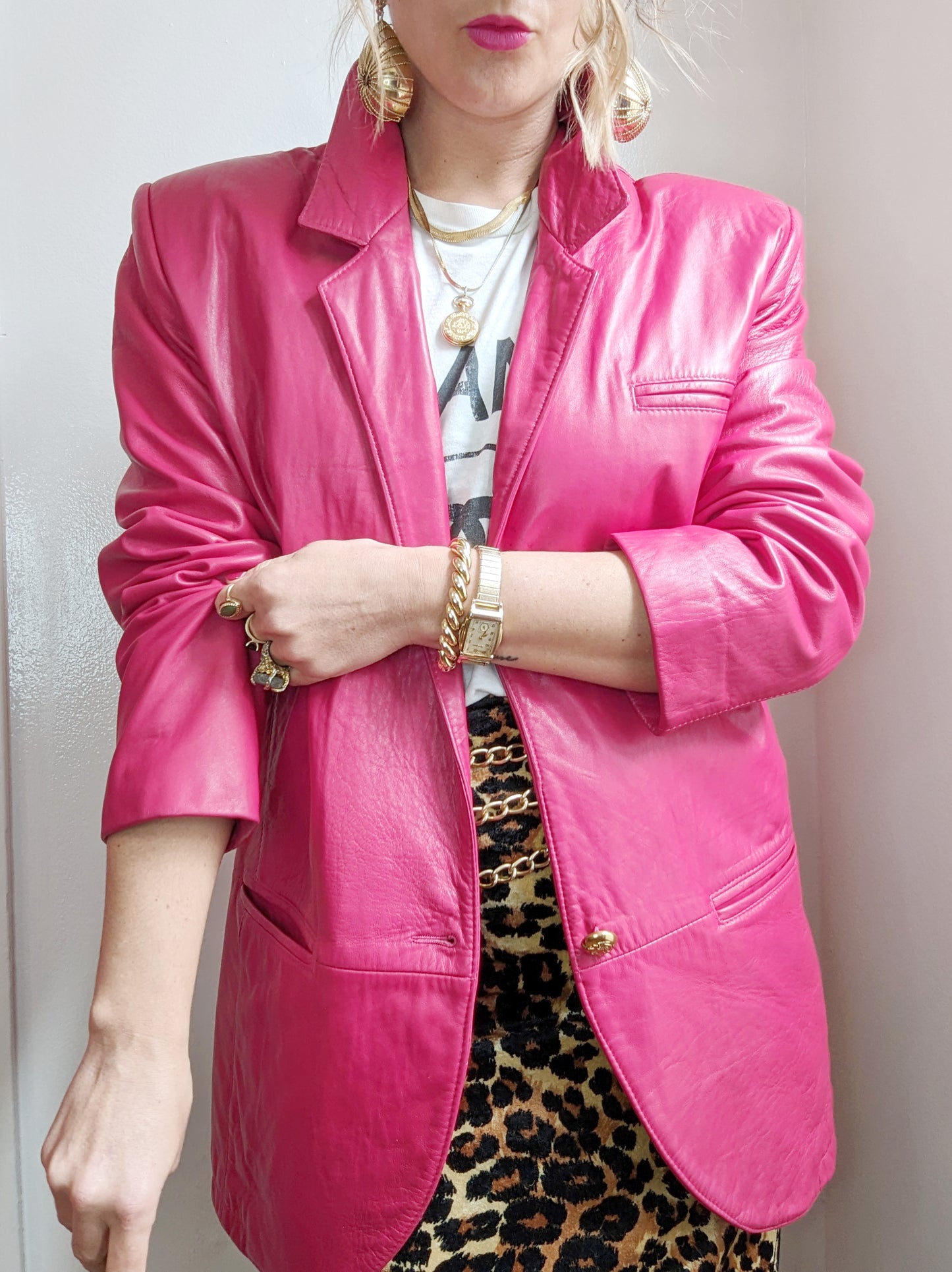 80s Lipstick Pink Leather Blazer