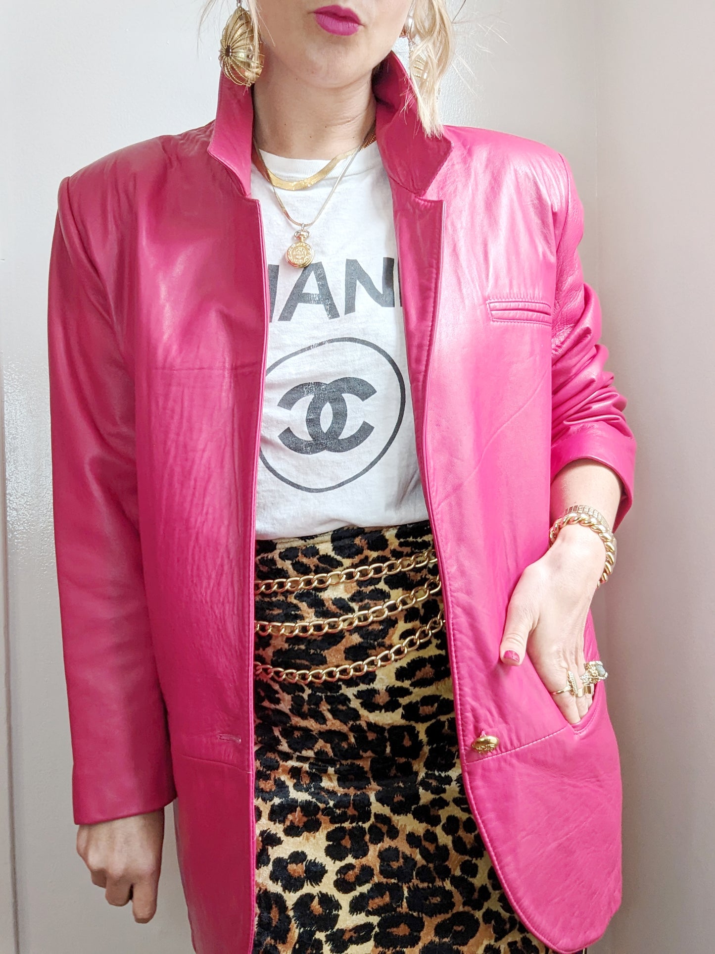 80s Lipstick Pink Leather Blazer