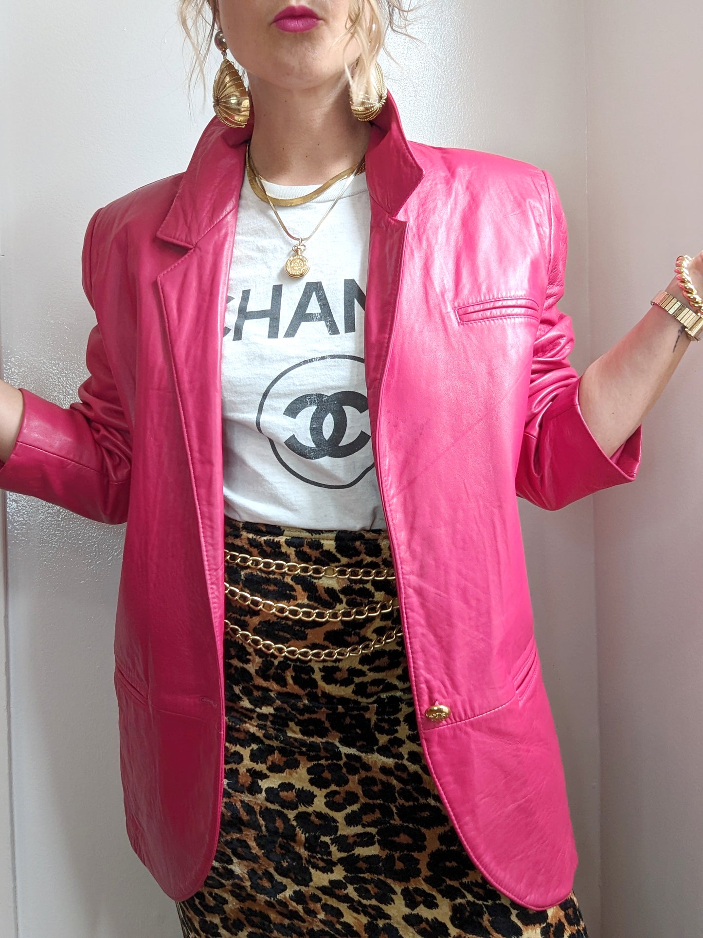 80s Lipstick Pink Leather Blazer