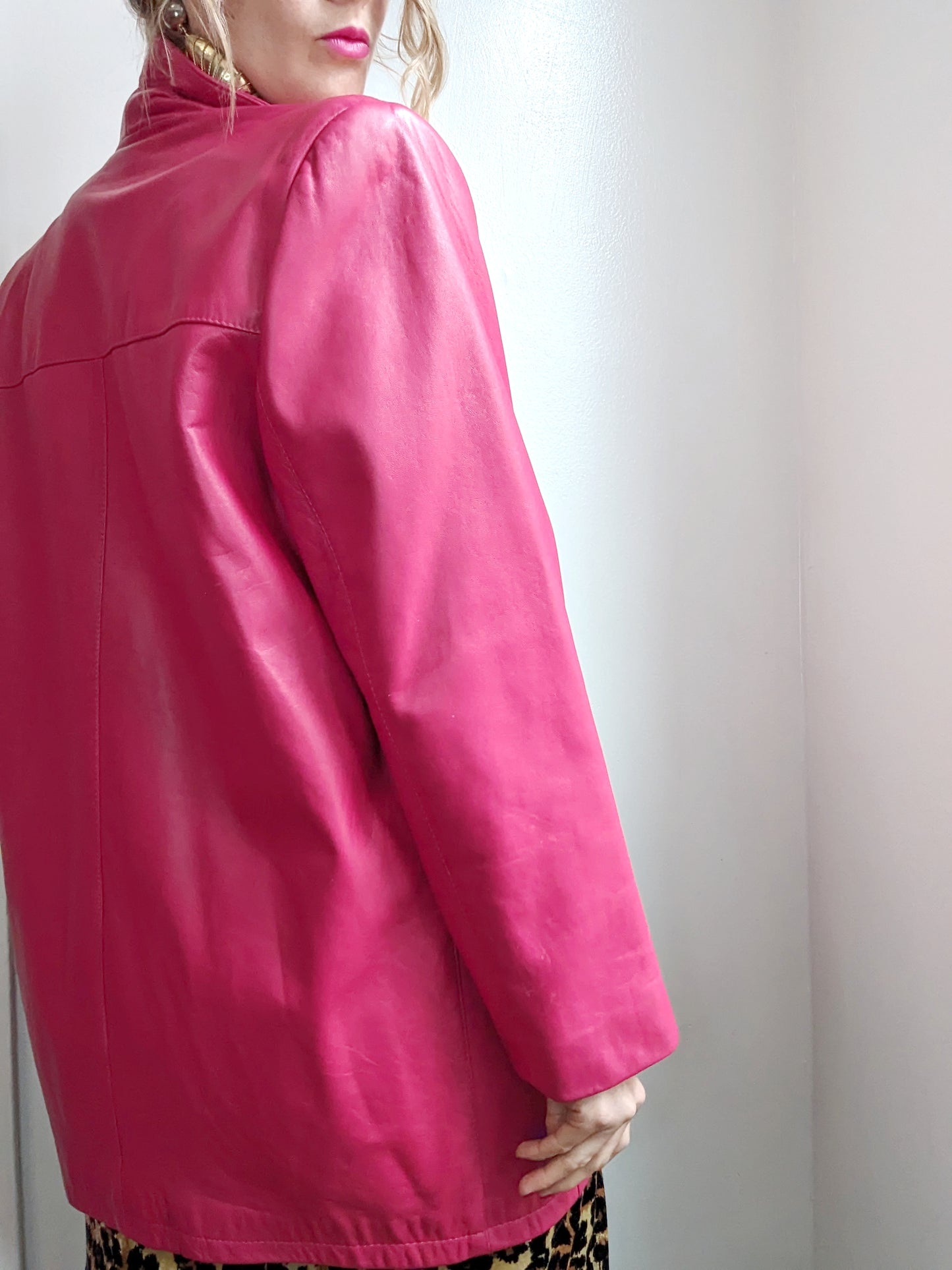 80s Lipstick Pink Leather Blazer