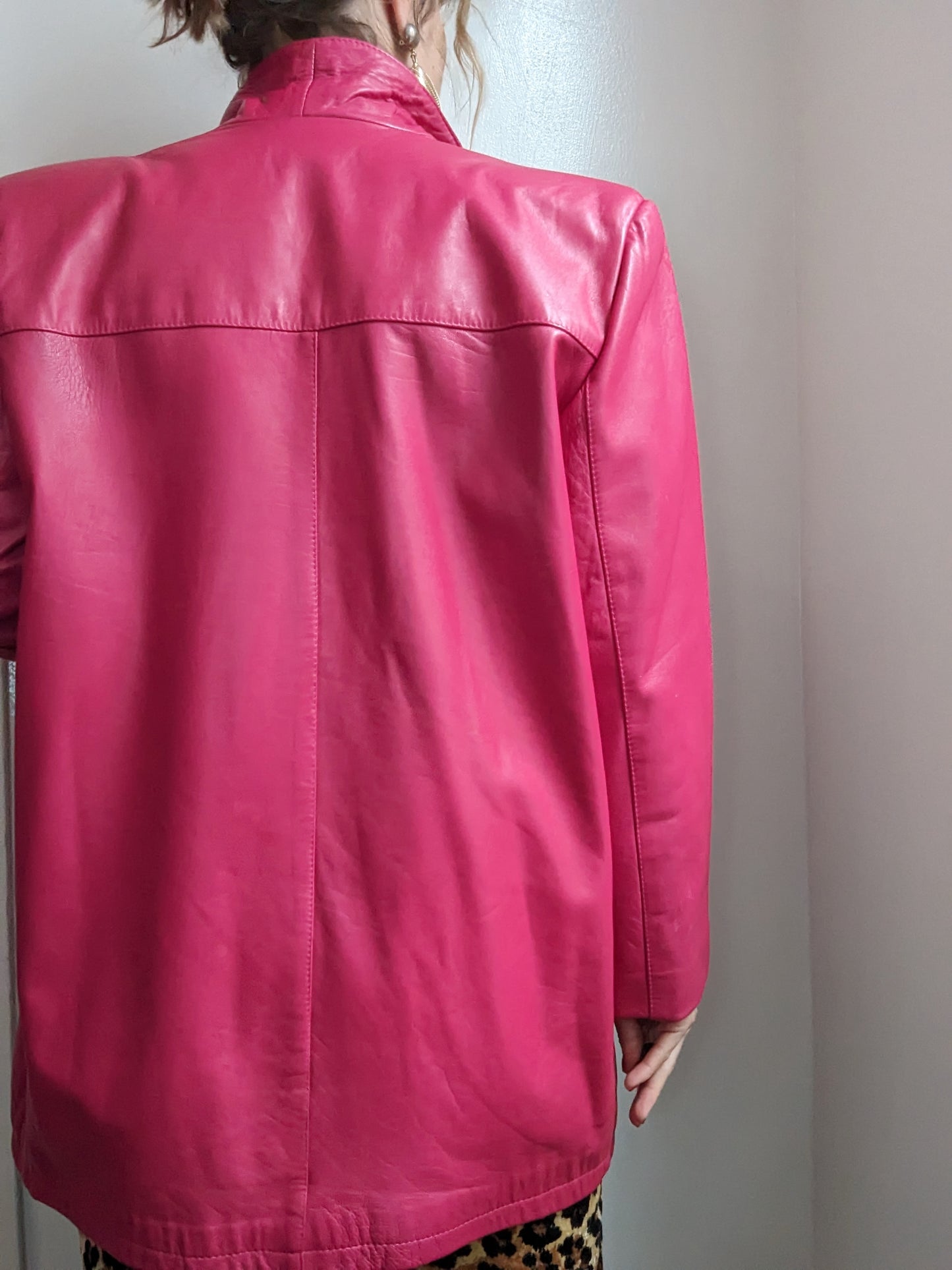 80s Lipstick Pink Leather Blazer