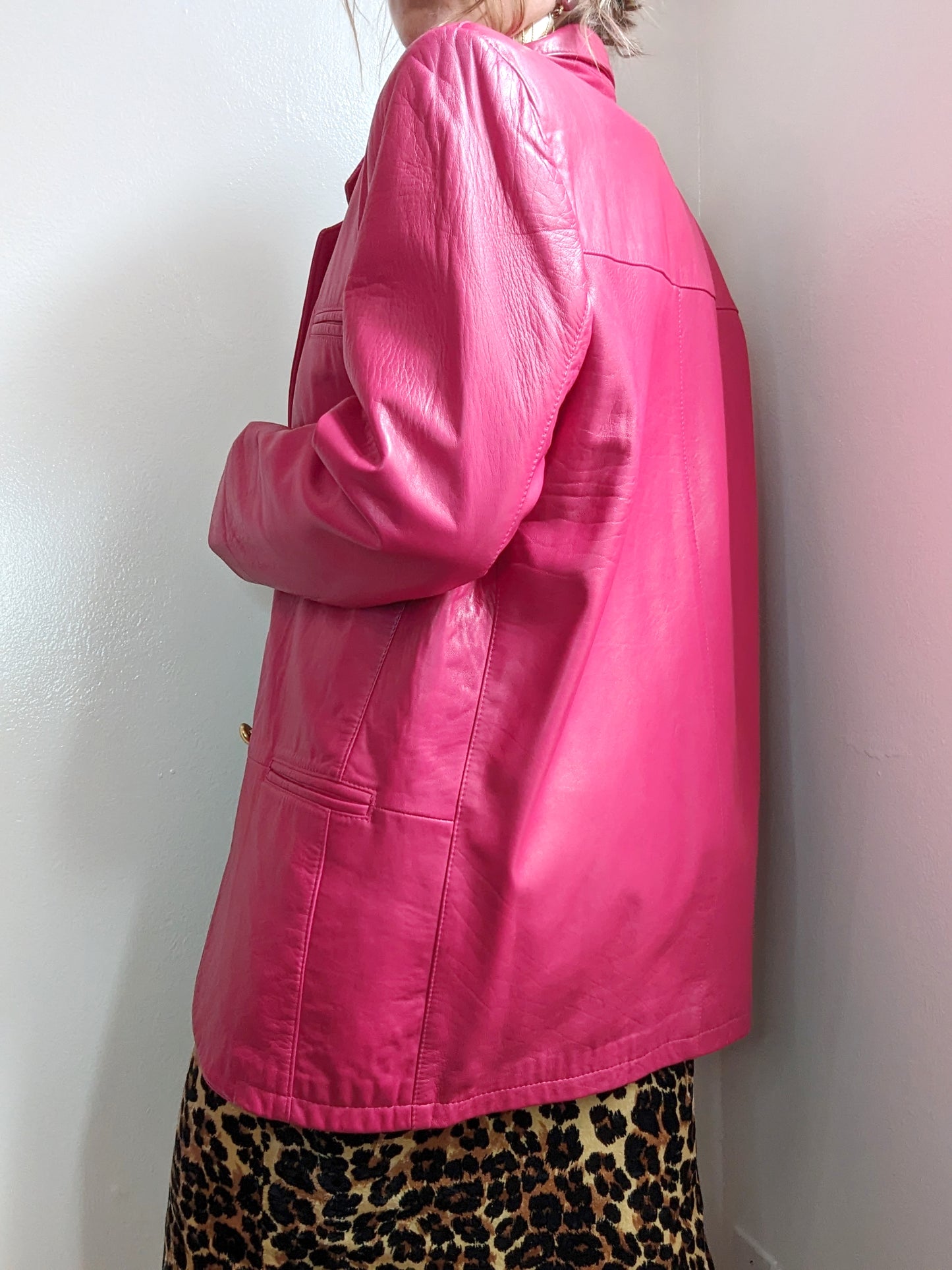 80s Lipstick Pink Leather Blazer