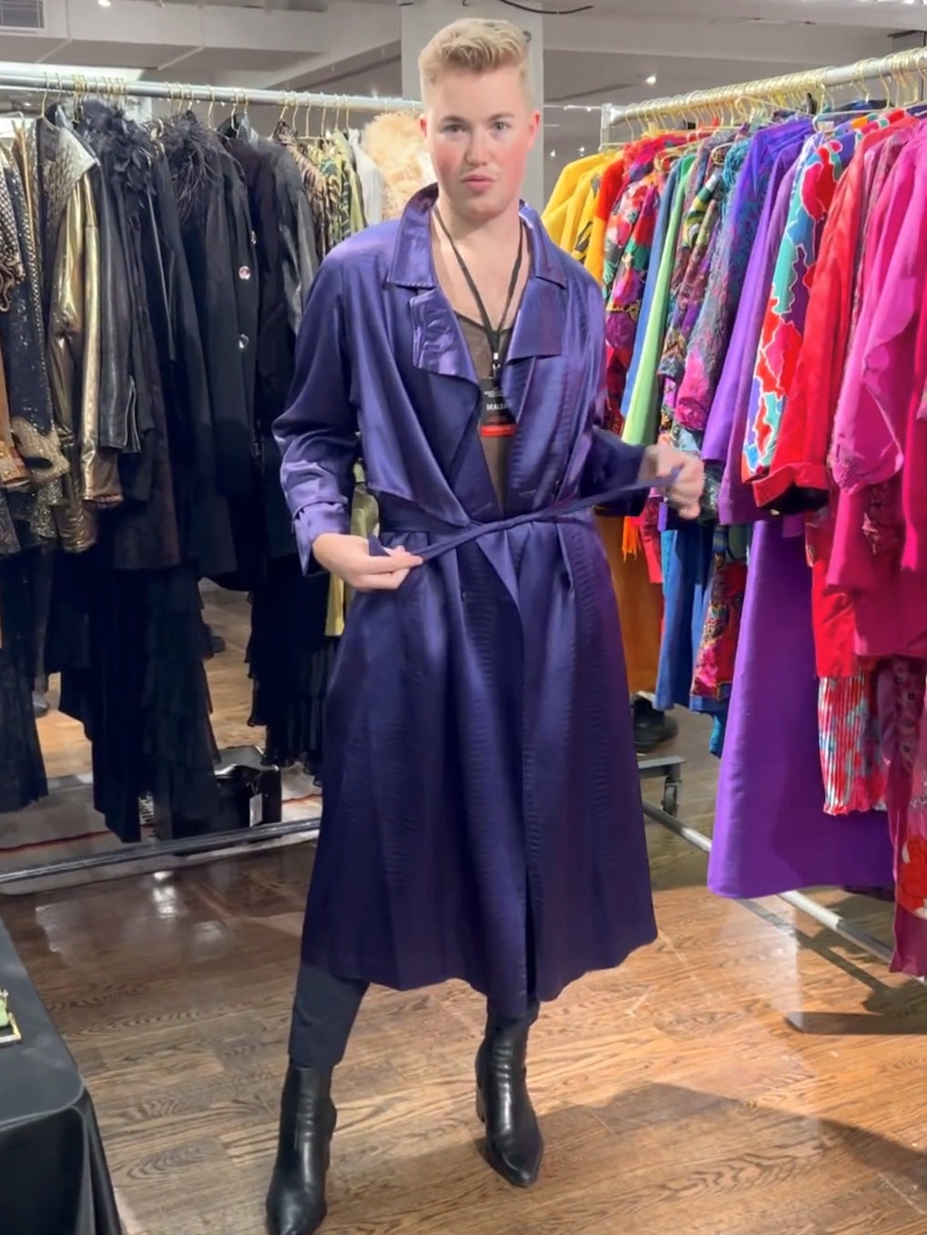 90s Iridescent Purple Satin Trench