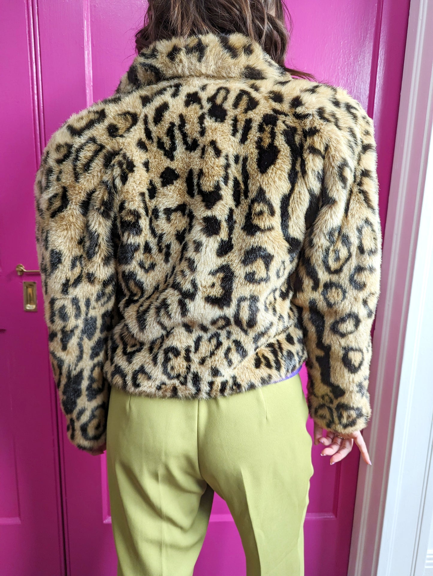 80s Leopard Faux Fur Cropped Jacket